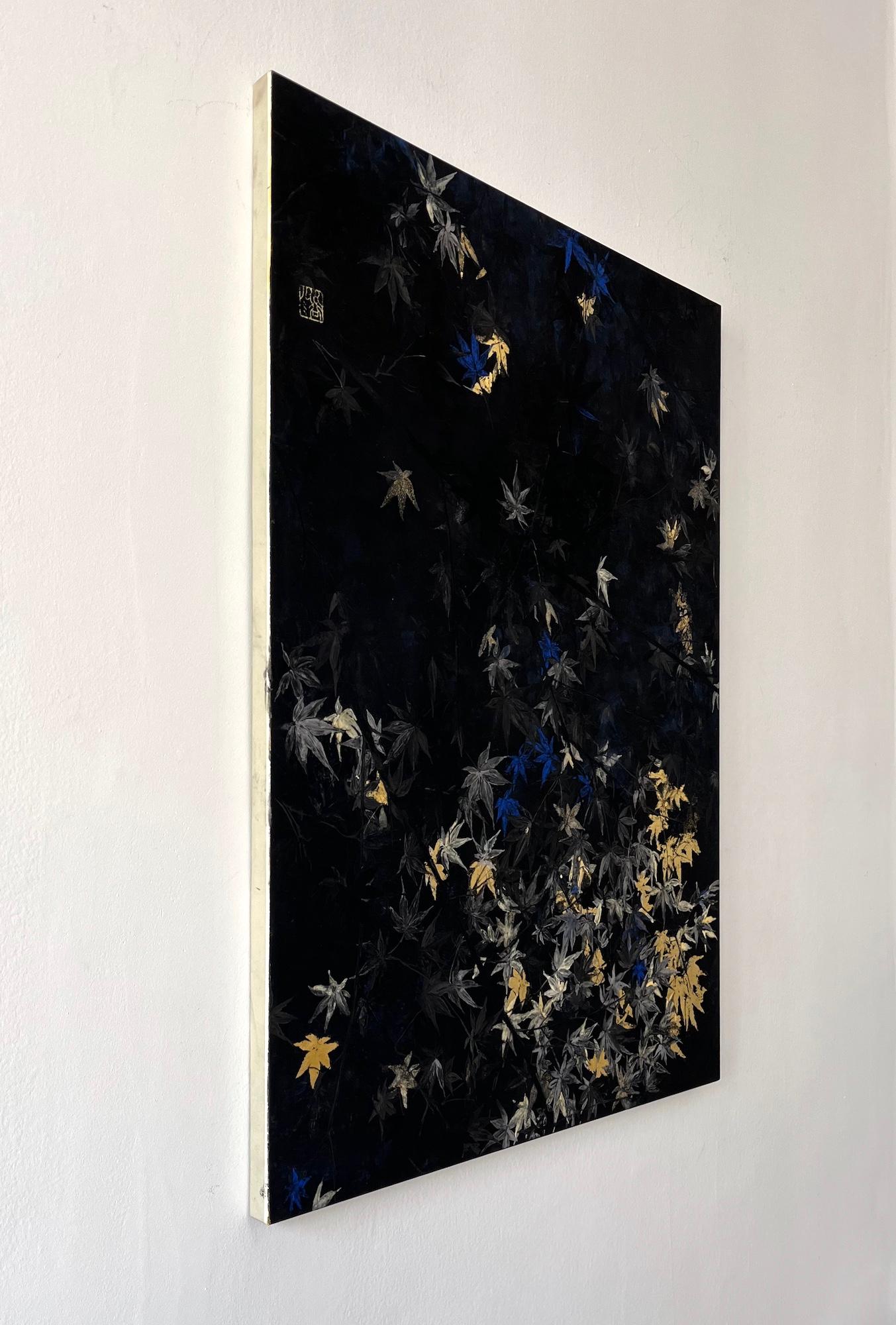 Nocturn VI von Lumi Mizutani – Landschaftsgemälde im japanischen Stil, schwarz und gold im Angebot 4