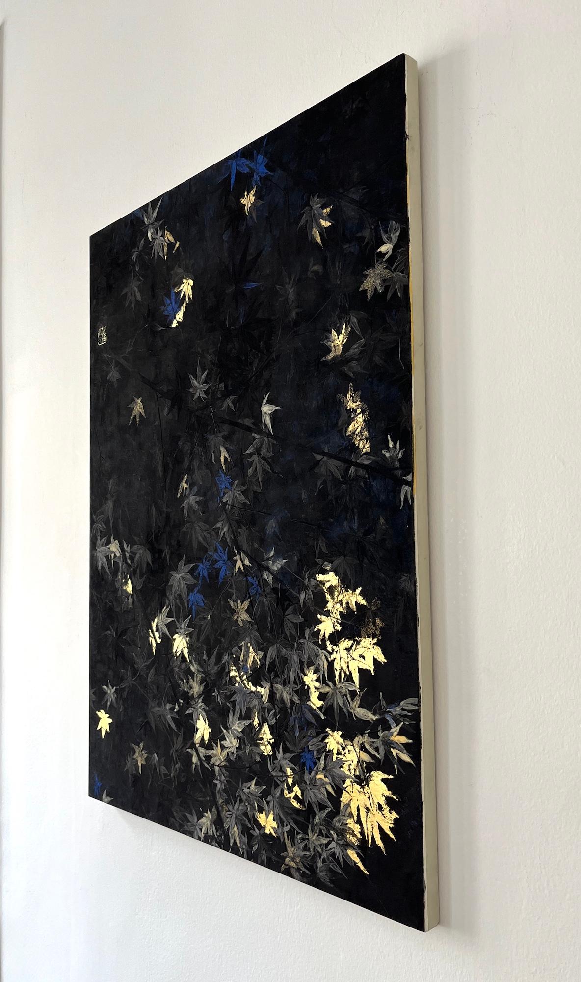 Nocturn VI von Lumi Mizutani – Landschaftsgemälde im japanischen Stil, schwarz und gold im Angebot 5