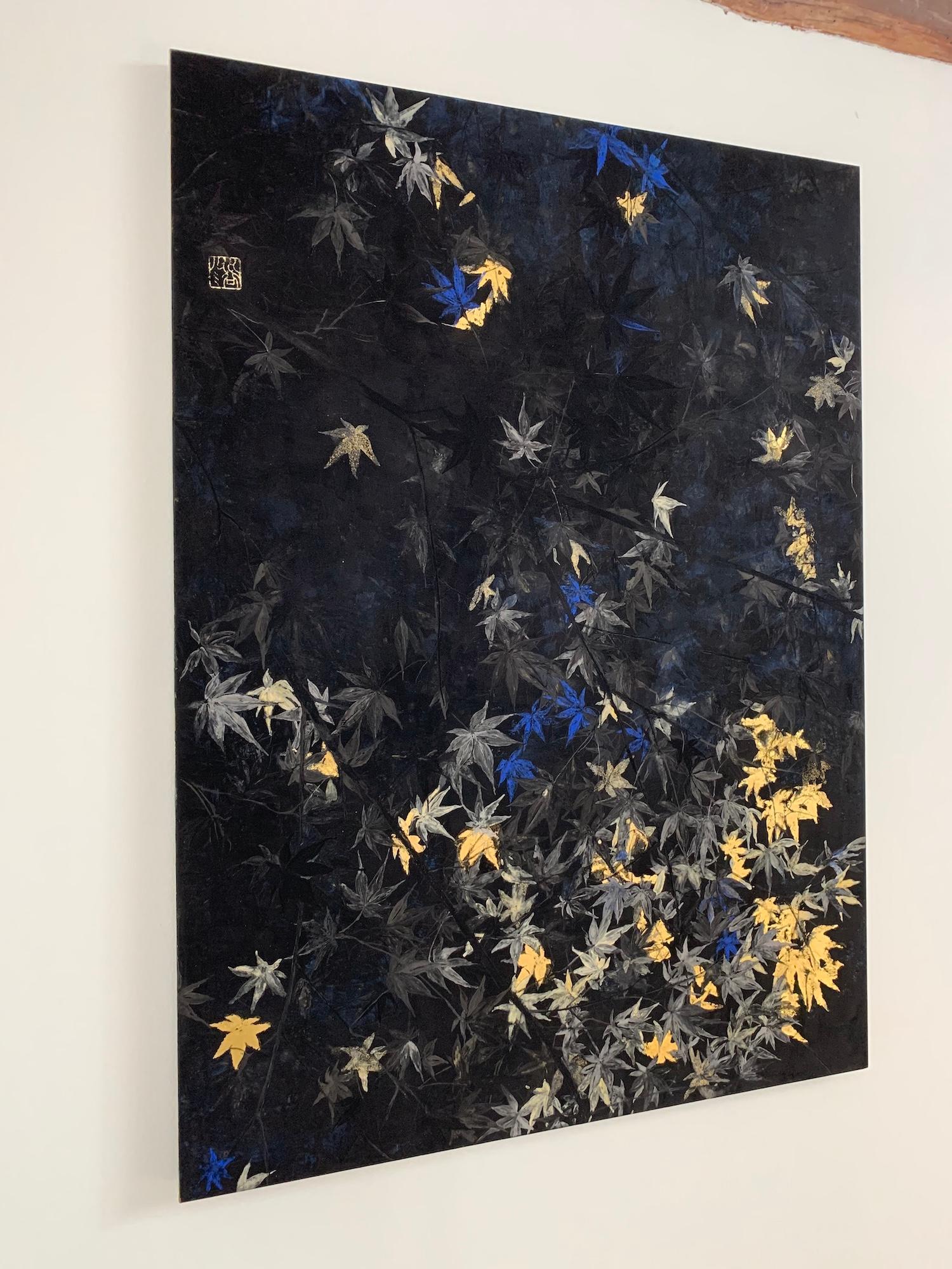Nocturn VI von Lumi Mizutani – Landschaftsgemälde im japanischen Stil, schwarz und gold im Angebot 6