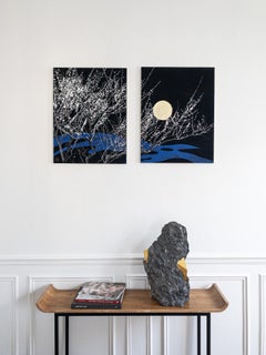 Nocturne IV by L. Mizutani - Japanese Art, Night Painting, Flowering Tree, Moon