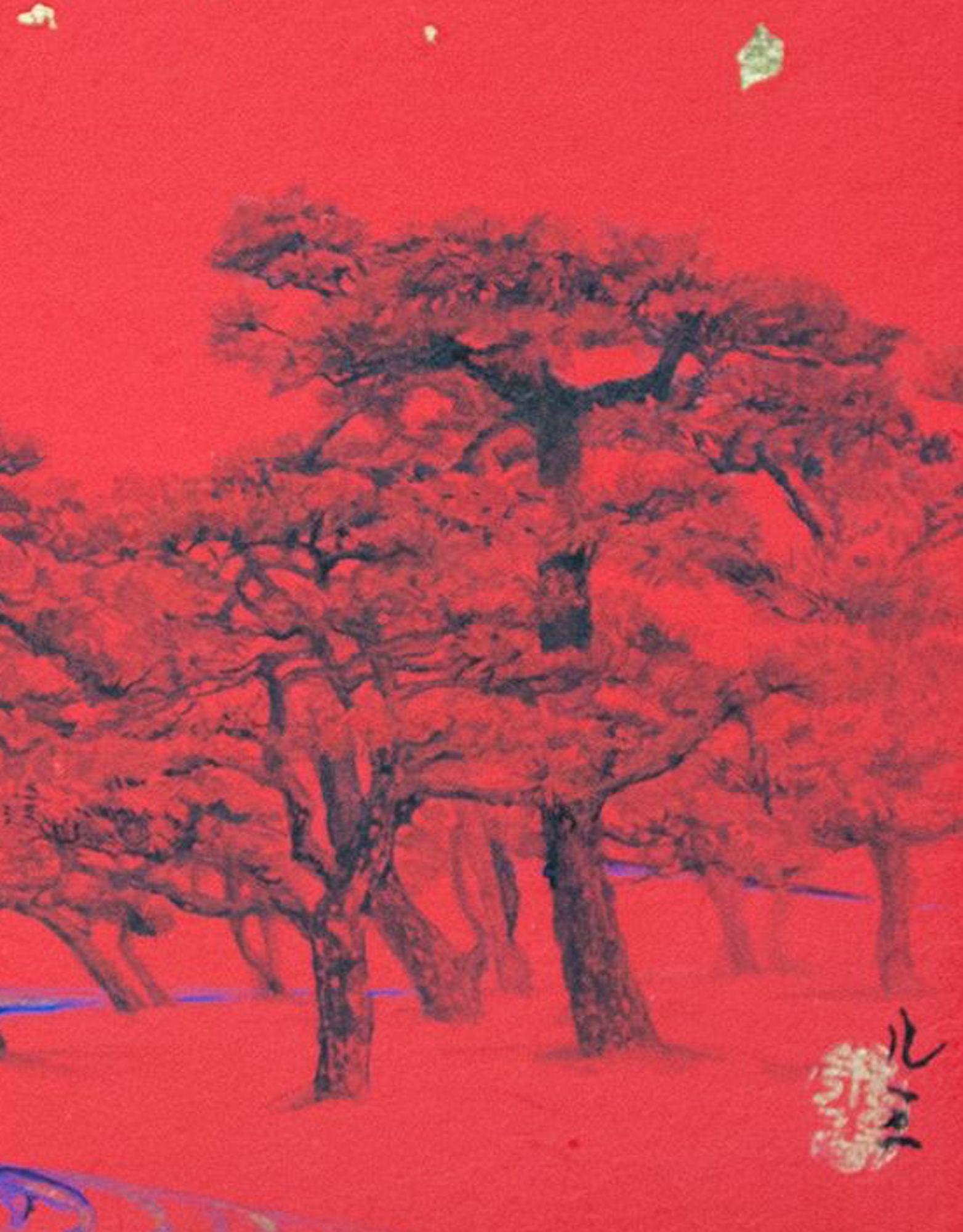 The Pines in the stars by Lumi Mizutani - Japanische Landschaftsmalerei, Gold, Rot im Angebot 3
