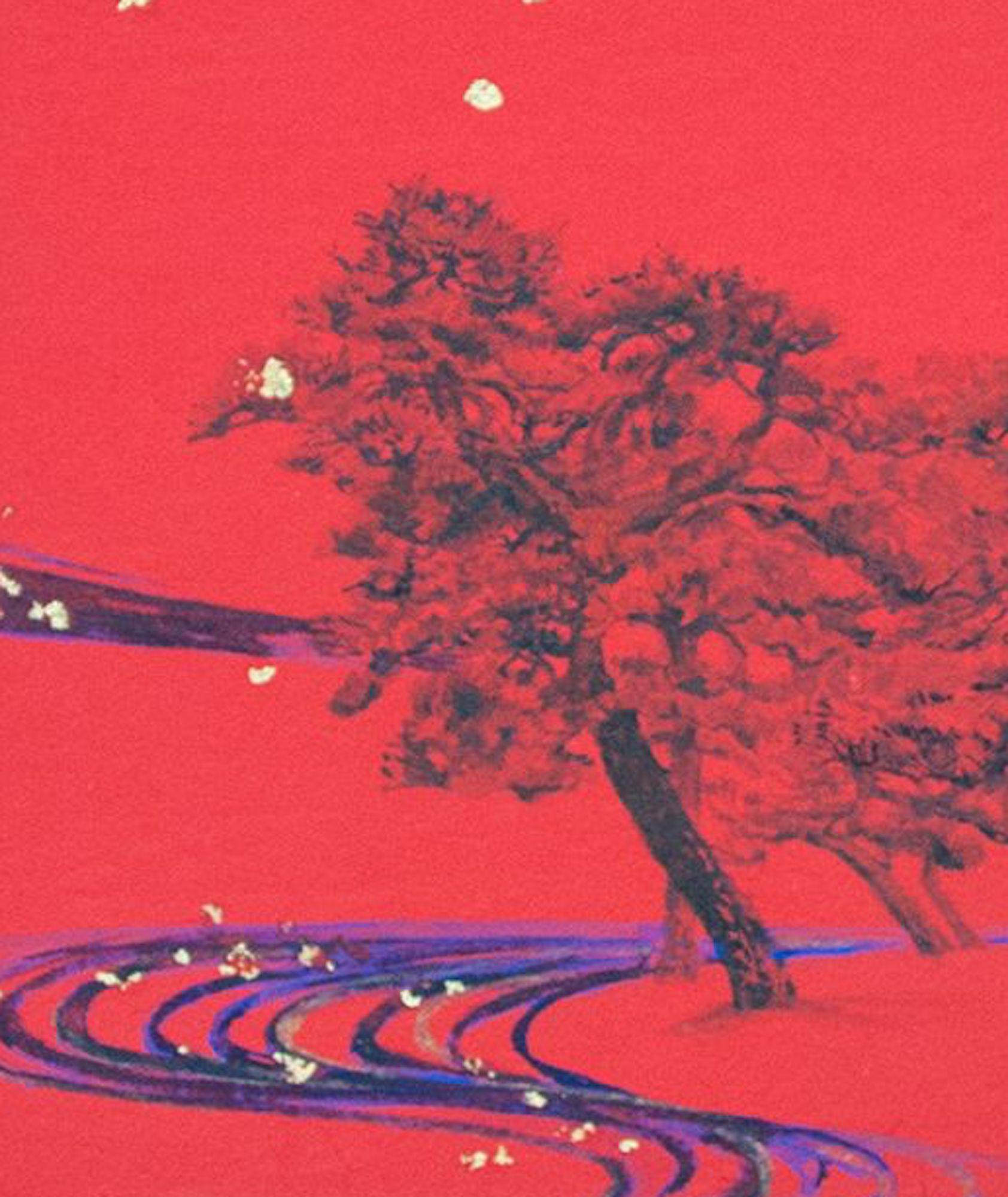Pines in the stars by Lumi Mizutani - Japanese landscape painting, gold, red For Sale 1