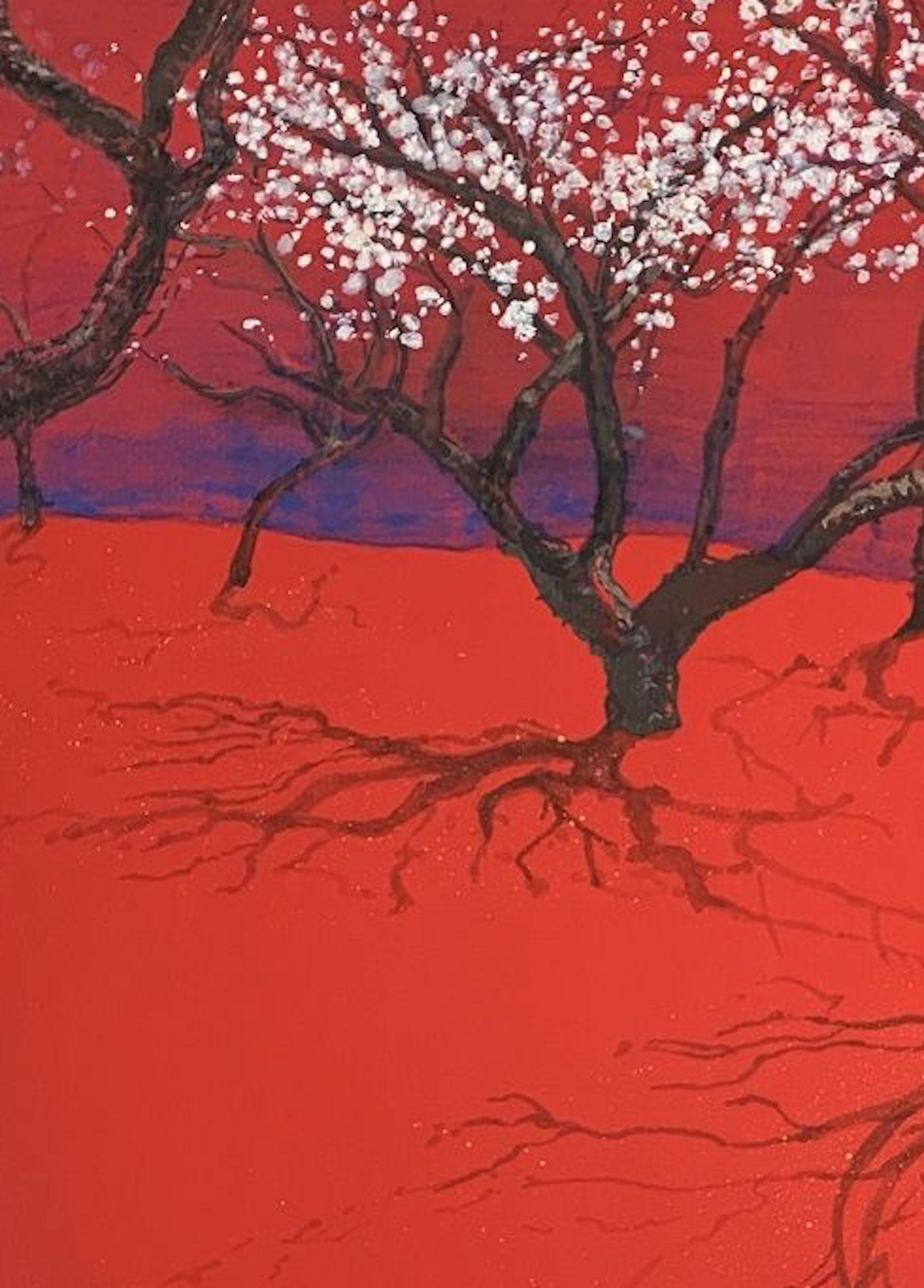 Plume de Higashiyama I de Lumi Mizutani - peinture de style japonais, rouge en vente 3