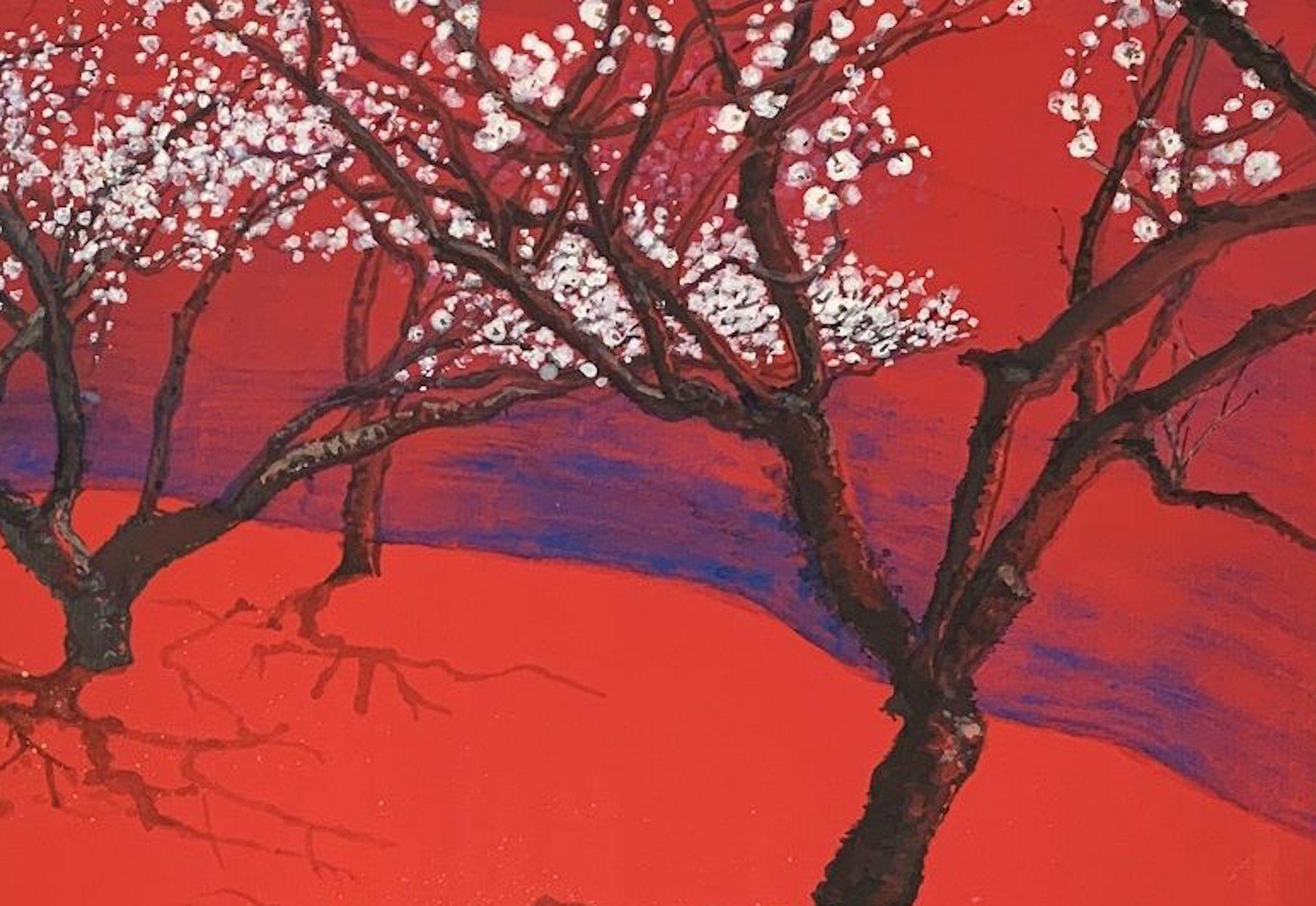 Plume de Higashiyama I de Lumi Mizutani - peinture de style japonais, rouge en vente 4