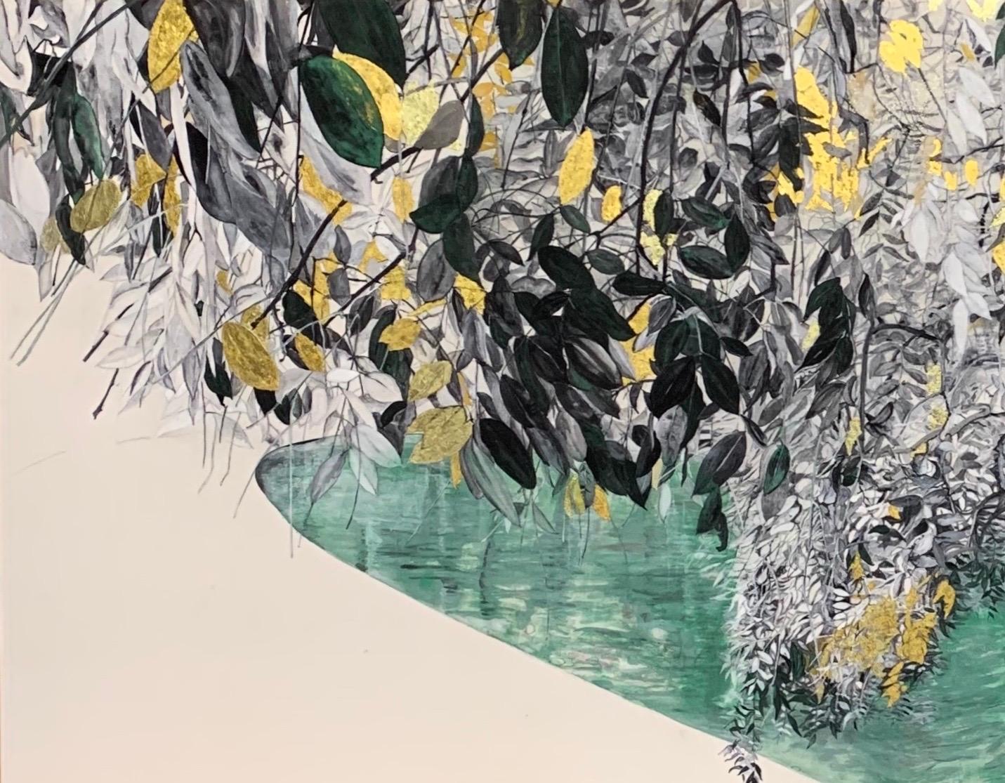 Soupçon Automnal is a unique painting by Japanese contemporary artist Lumi Mizutani. This painting is made with Indian ink, Japanese pigments and gold leaves on Japanese paper mounted on panel. This is a diptych composed of two panel measuring each