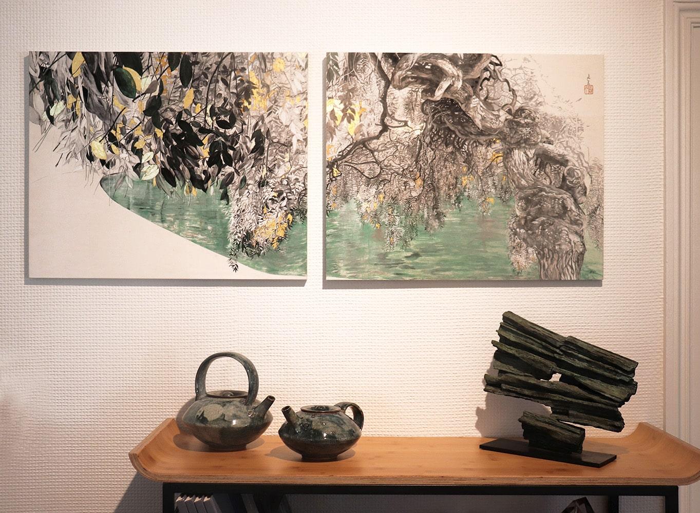 Soupçon automnal de Lumi Mizutani - Peinture japonaise contemporaine, diptyque  en vente 3