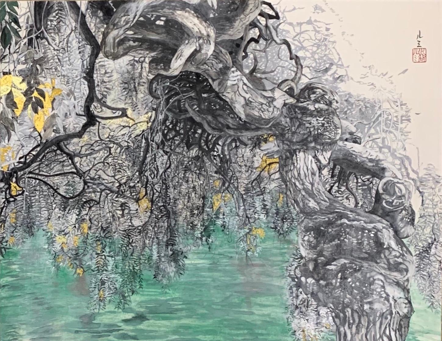 Soupçon automnal de Lumi Mizutani - Peinture japonaise, Scène d'automne, diptyque en vente 2
