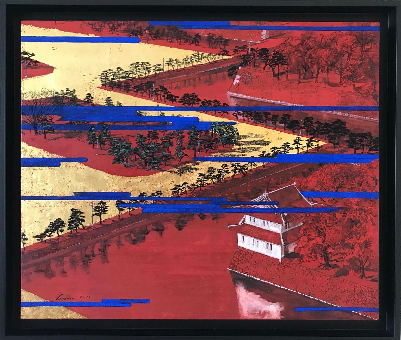 Plaza con Palacio I de Lumi Mizutani - Pintura paisajista japonesa, tonos vivos 3