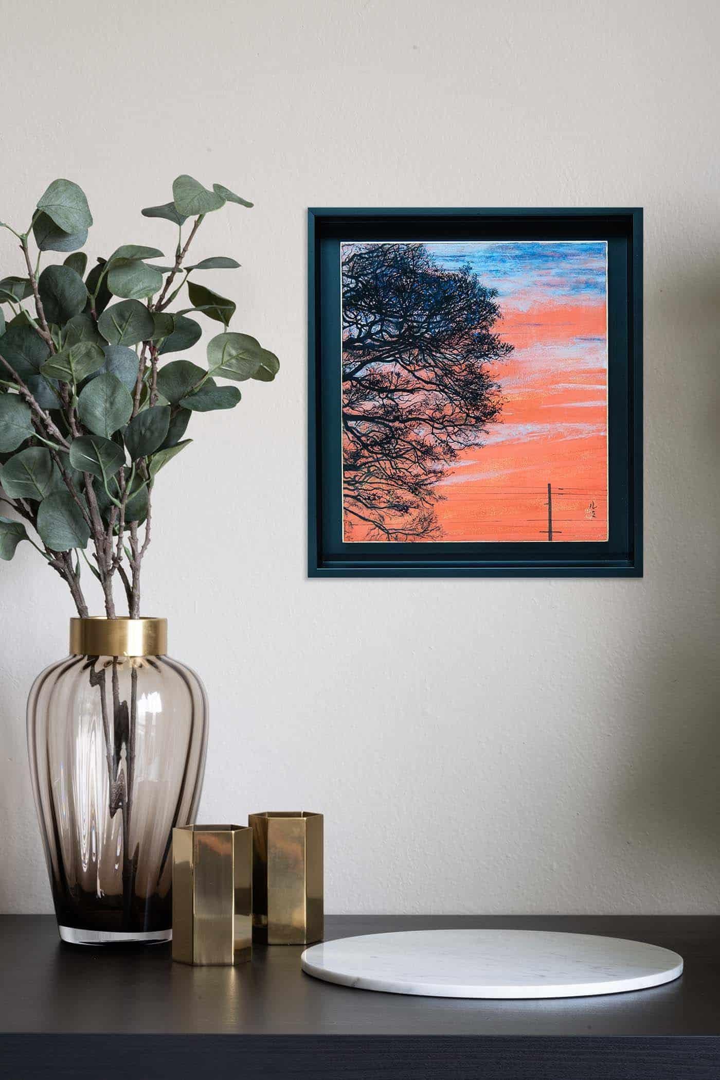 Coucher de soleil à Lumi Mizutani - peinture de style japonais, paysage, arbre, ciel en vente 2