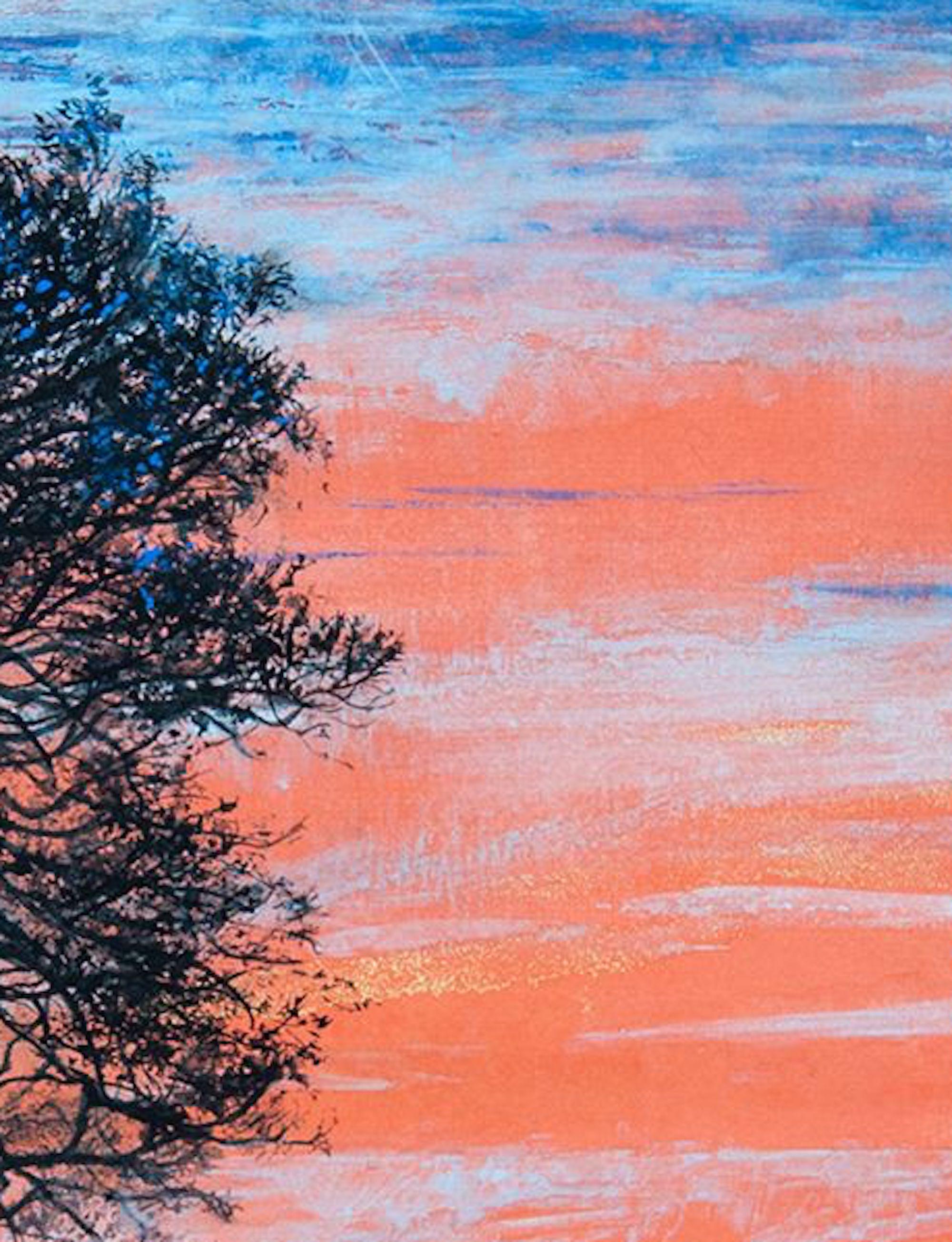Coucher de soleil à Lumi Mizutani - peinture de style japonais, paysage, arbre, ciel en vente 4