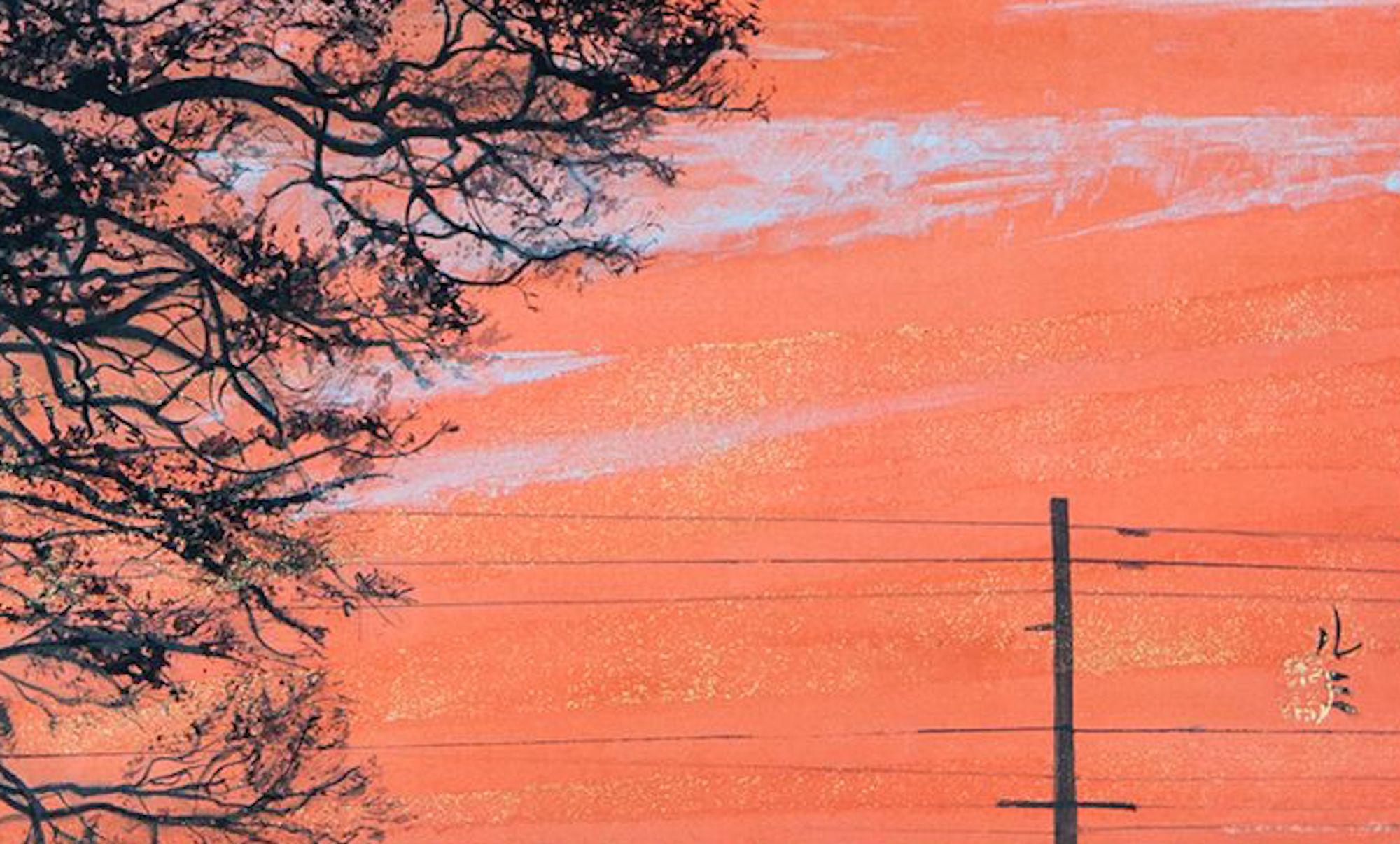 Coucher de soleil à Lumi Mizutani - peinture de style japonais, paysage, arbre, ciel en vente 5