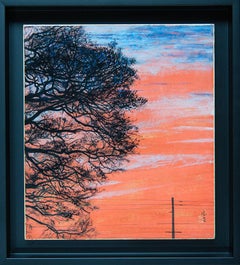 Atardecer en Kyo by Lumi Mizutani - Pintura de estilo japonés, paisaje, árbol, cielo