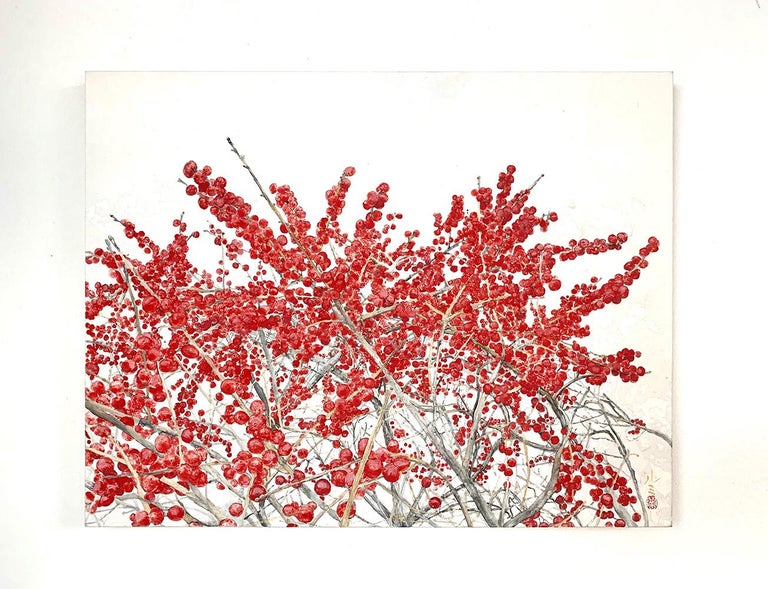 The High Line II by Lumi Mizutani - Japanese Style Painting, red berry tree For Sale 1