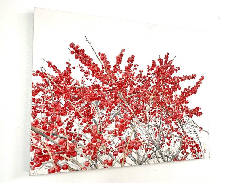 The High Line II by Lumi Mizutani - Japanese Style Painting, red berry tree For Sale 2