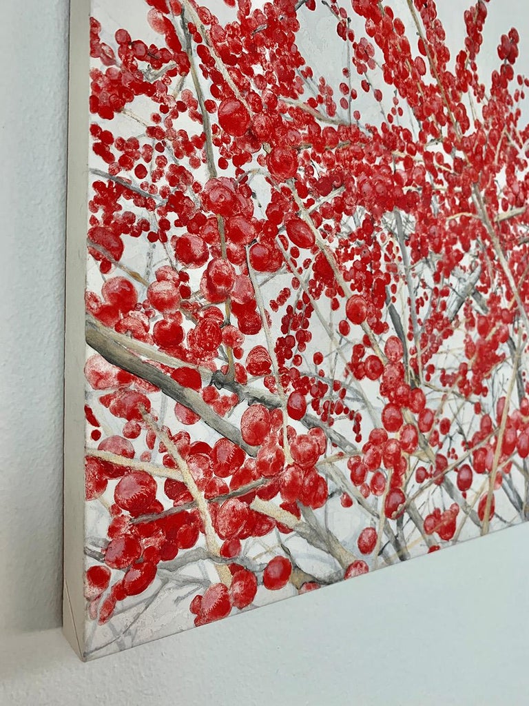The High Line II by Lumi Mizutani - Japanese Style Painting, red berry tree For Sale 3