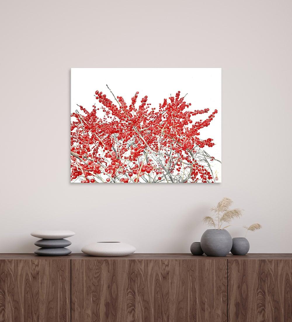 The High Line II by Lumi Mizutani - Japanese style painting, red berry tree For Sale 3