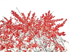 Die hohe Linie II von Lumi Mizutani – Gemälde im japanischen Stil, roter Beerenbaum