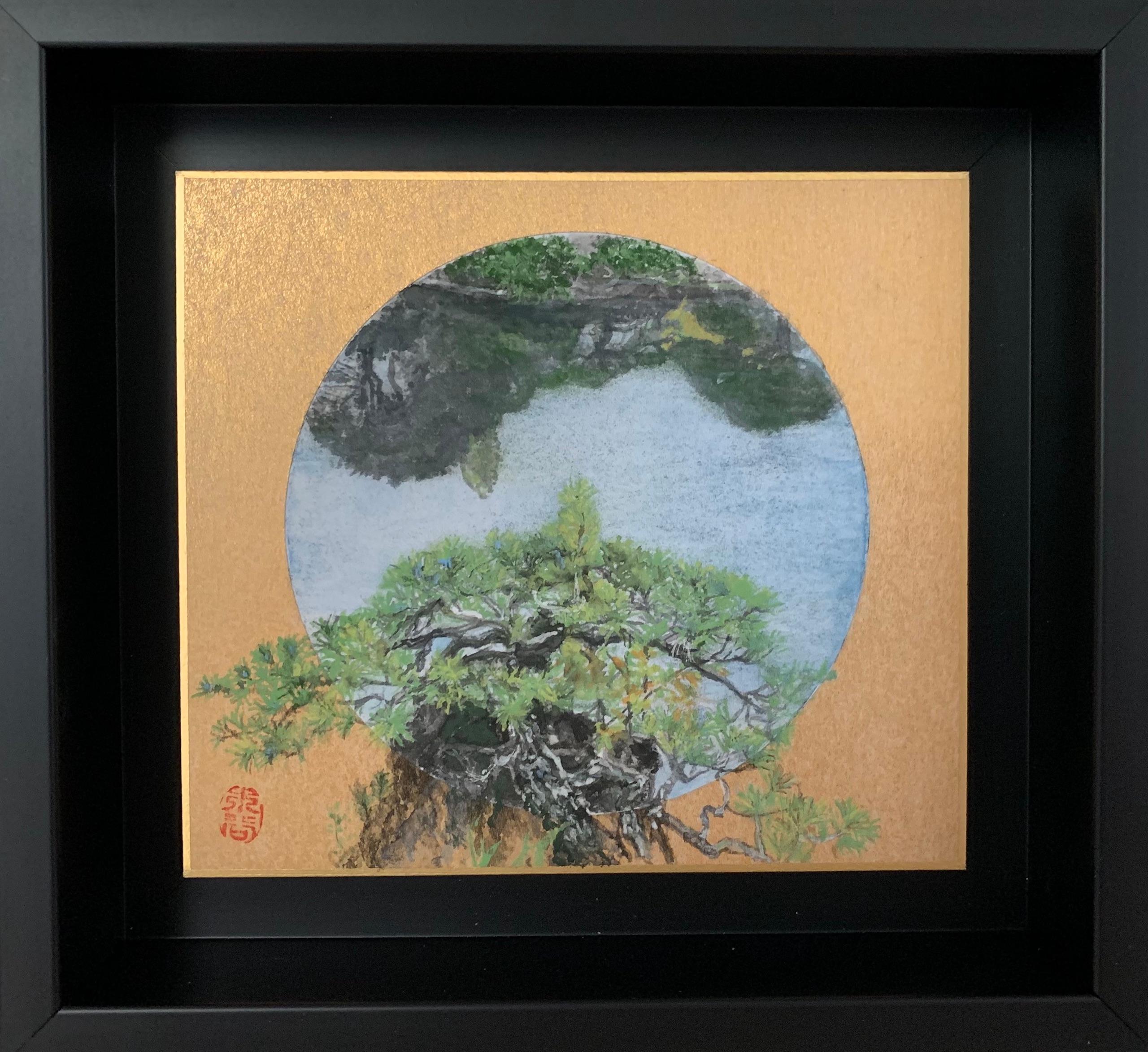 The other shore is a unique painting by contemporary artist Lumi Mizutani. The painting is made with pigments, India ink on Japanese cardboard, dimensions are 12.1 × 13.6 cm (4.8 × 5.4 in). Dimensions of the framed artwork are 17.2 cm x 18.7 cm (6.7