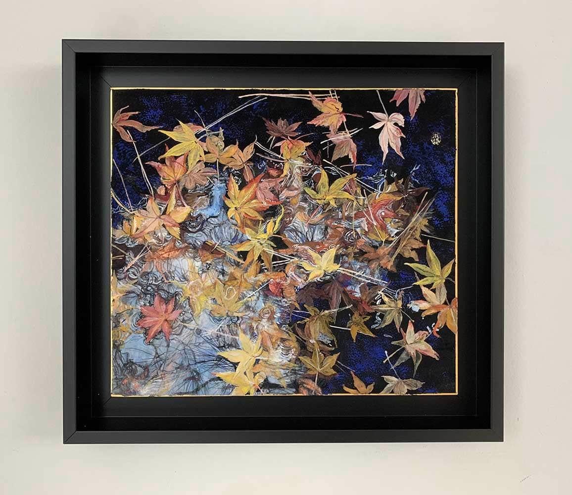 The party’s over I by Lumi Mizutani - Japanese style painting, maple tree leaves For Sale 3