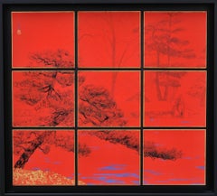 Tokugawaen by Lumi Mizutani - Japanese landscape painting, intense red, trees