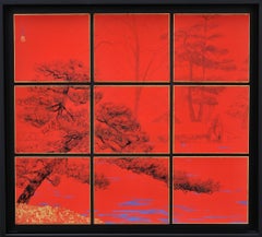 Tokugawaen by Lumi Mizutani - Japanese landscape painting, red, framed 