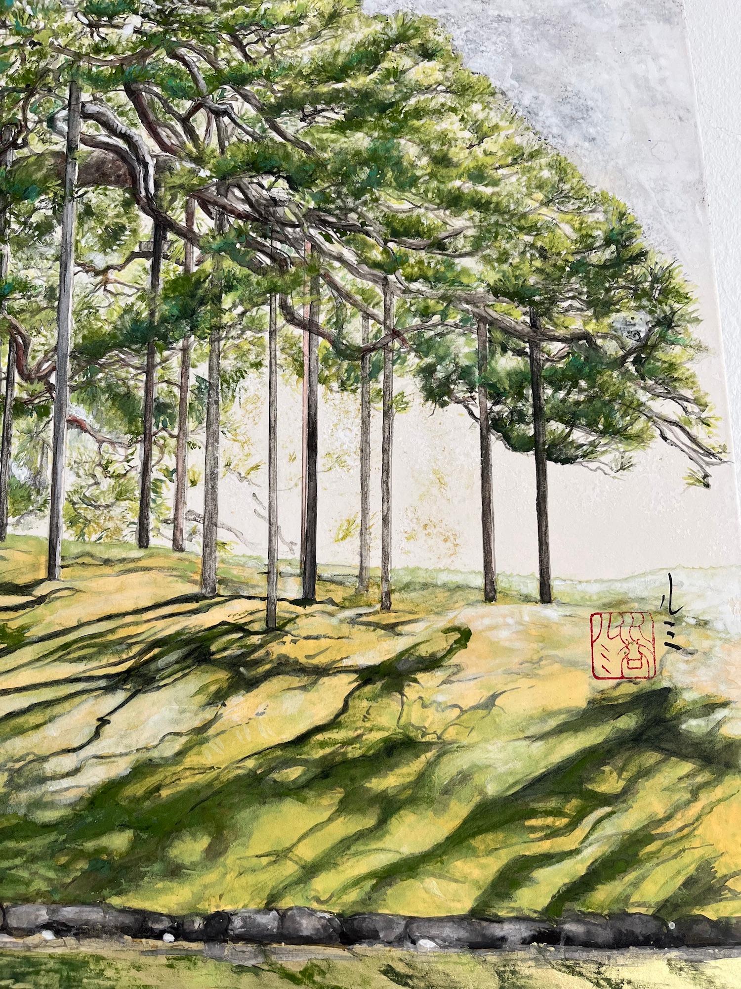 Tokyo Landscape – Hitotsumatsu III by Lumi Mizutani - Japanese painting, trees For Sale 14
