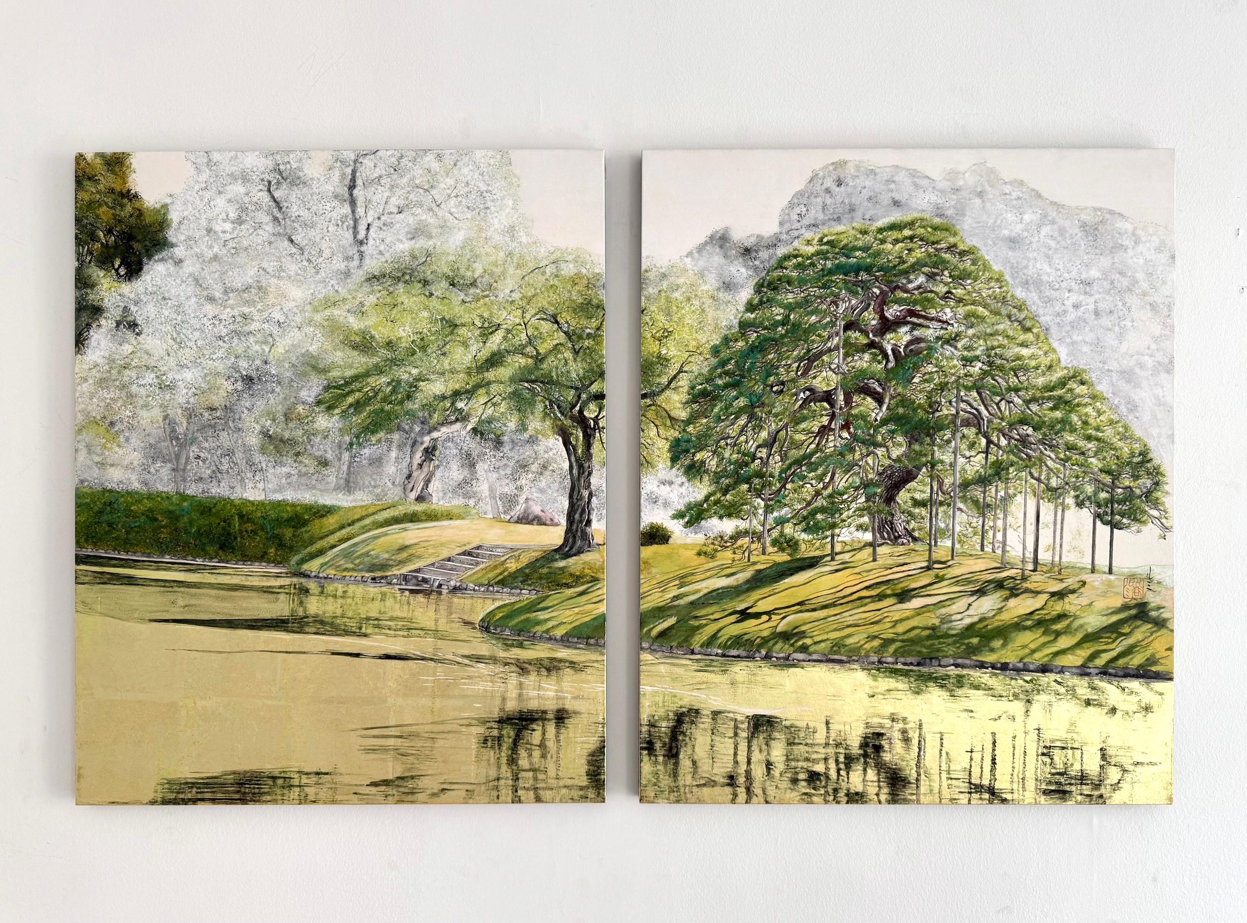 Tokyo Landscape – Hitotsumatsu III by Lumi Mizutani - Japanese painting, trees For Sale 1