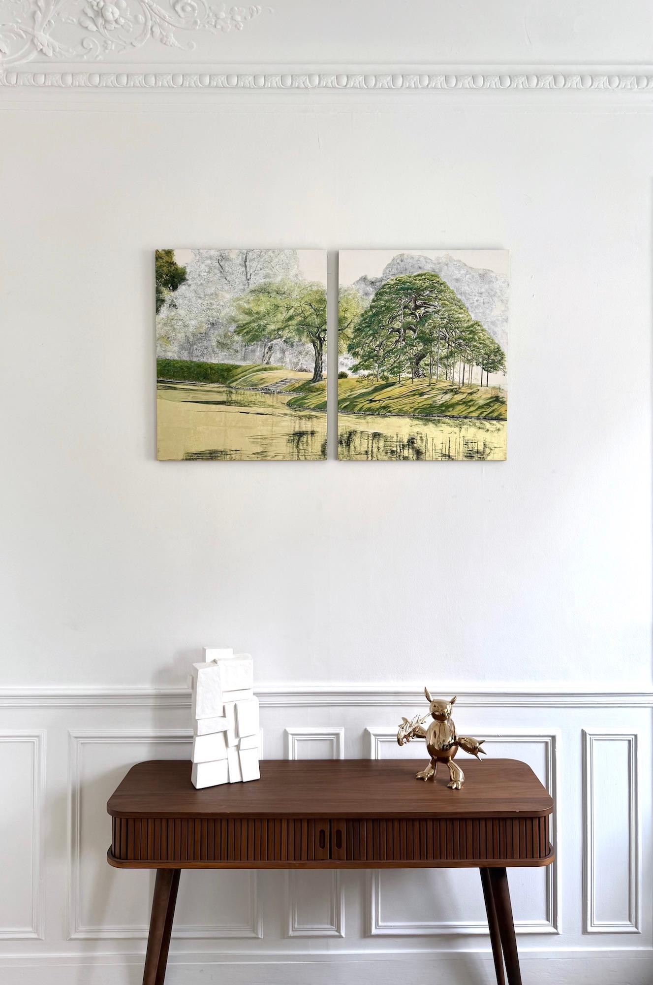 Tokyo Landscape – Hitotsumatsu III by Lumi Mizutani - Japanese painting, trees For Sale 2