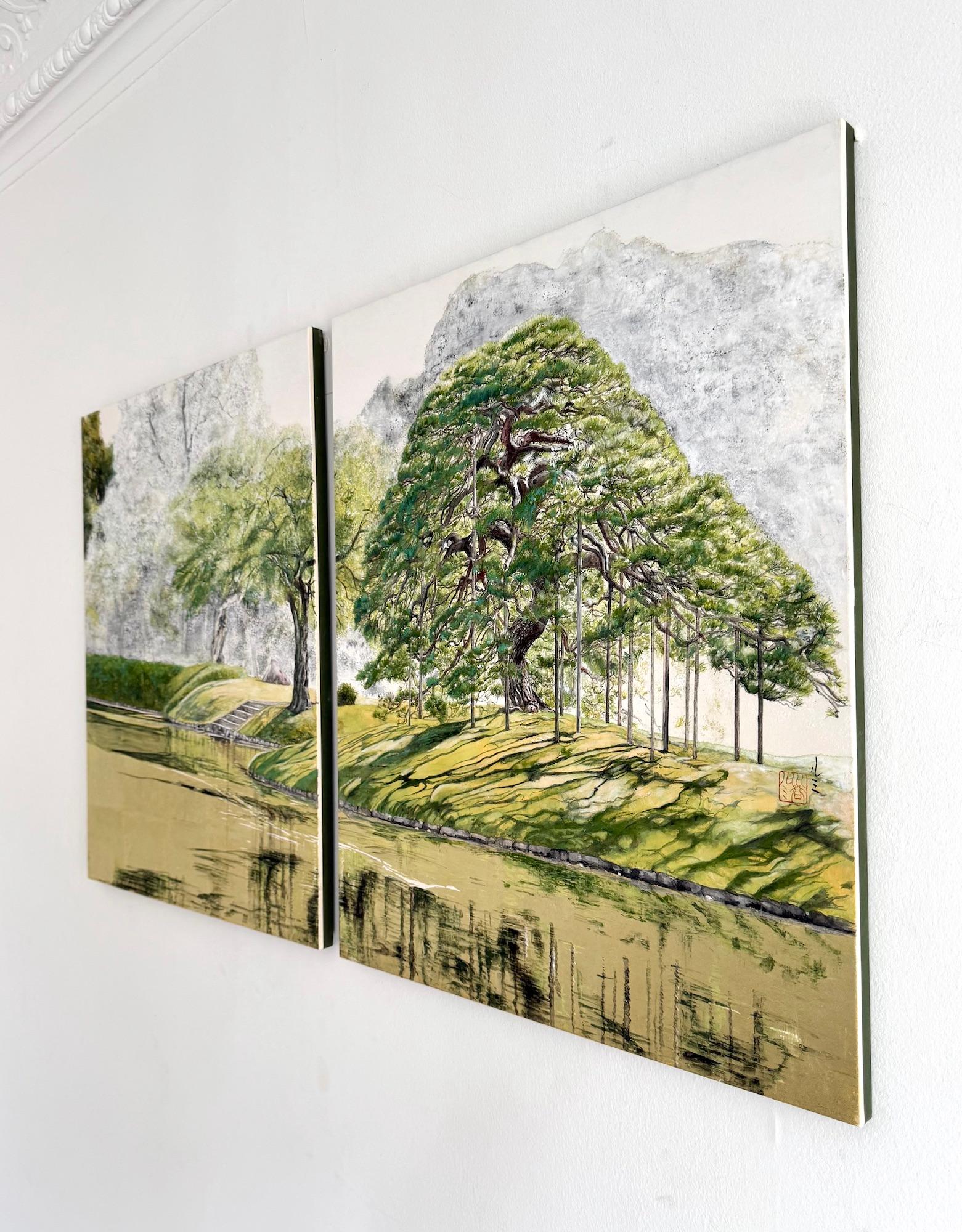Tokyo Landscape – Hitotsumatsu III by Lumi Mizutani - Japanese painting, trees For Sale 3