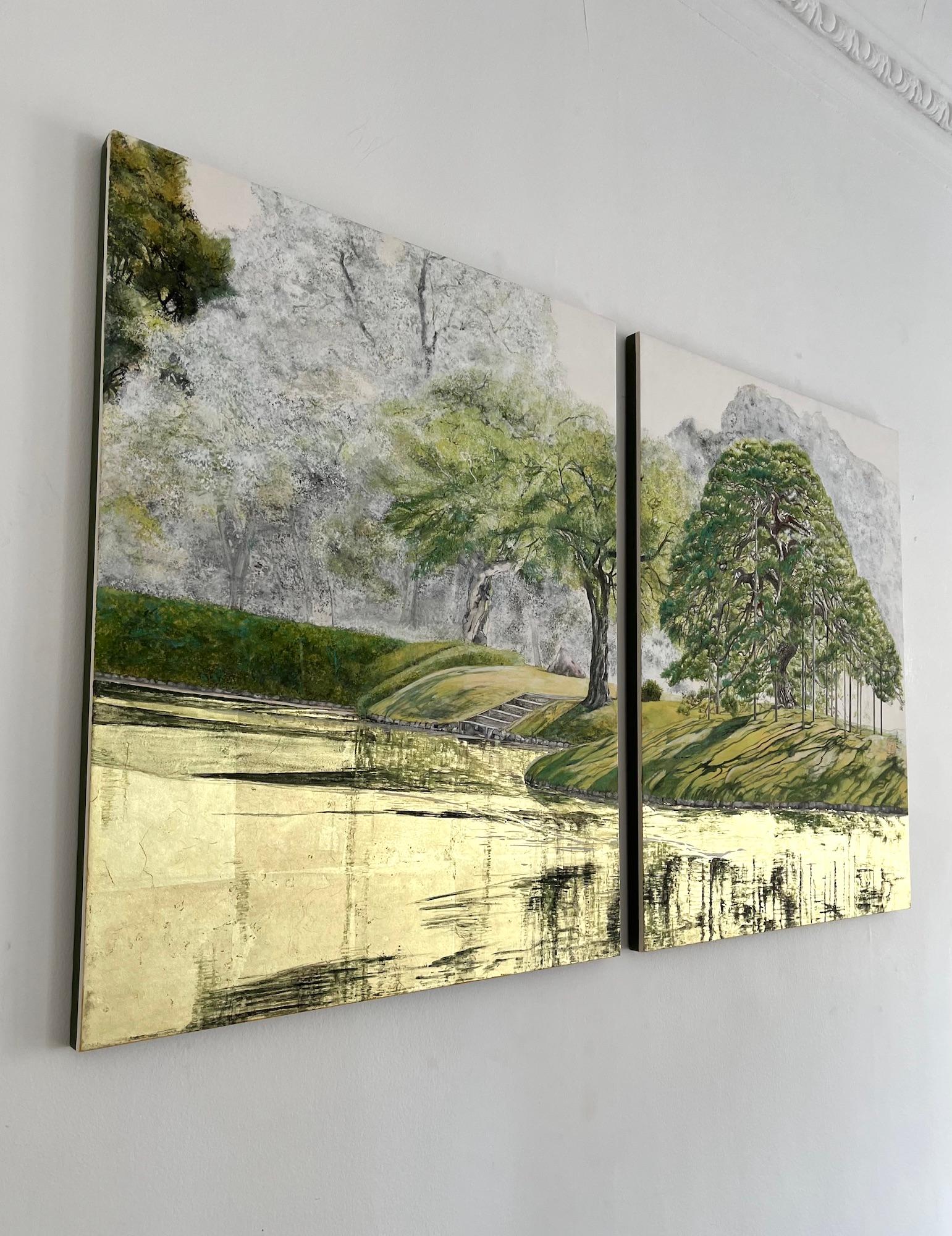 Tokyo Landscape – Hitotsumatsu III by Lumi Mizutani - Japanese painting, trees For Sale 4