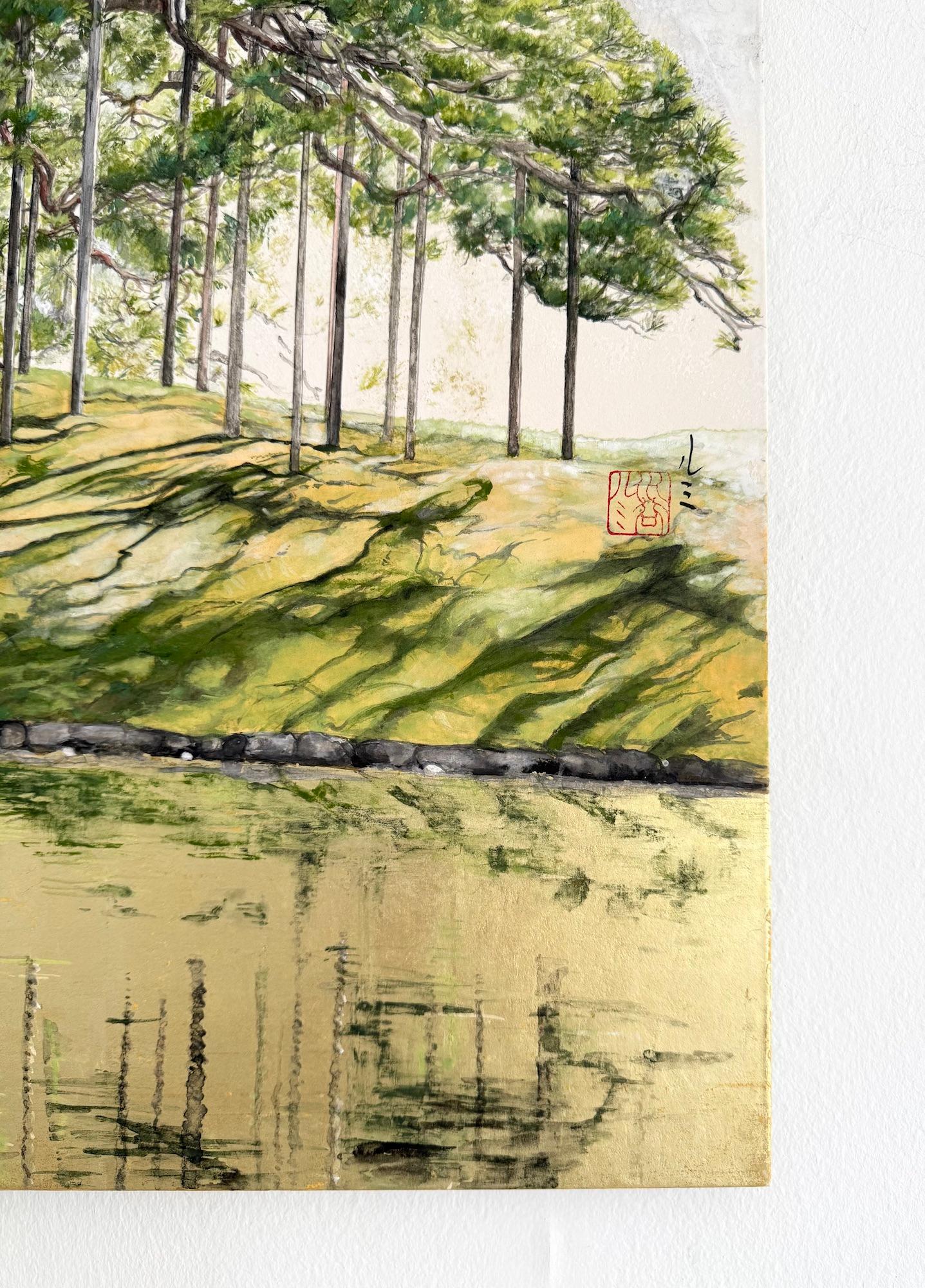 Tokyo Landscape – Hitotsumatsu III by Lumi Mizutani - Japanese painting, trees For Sale 5
