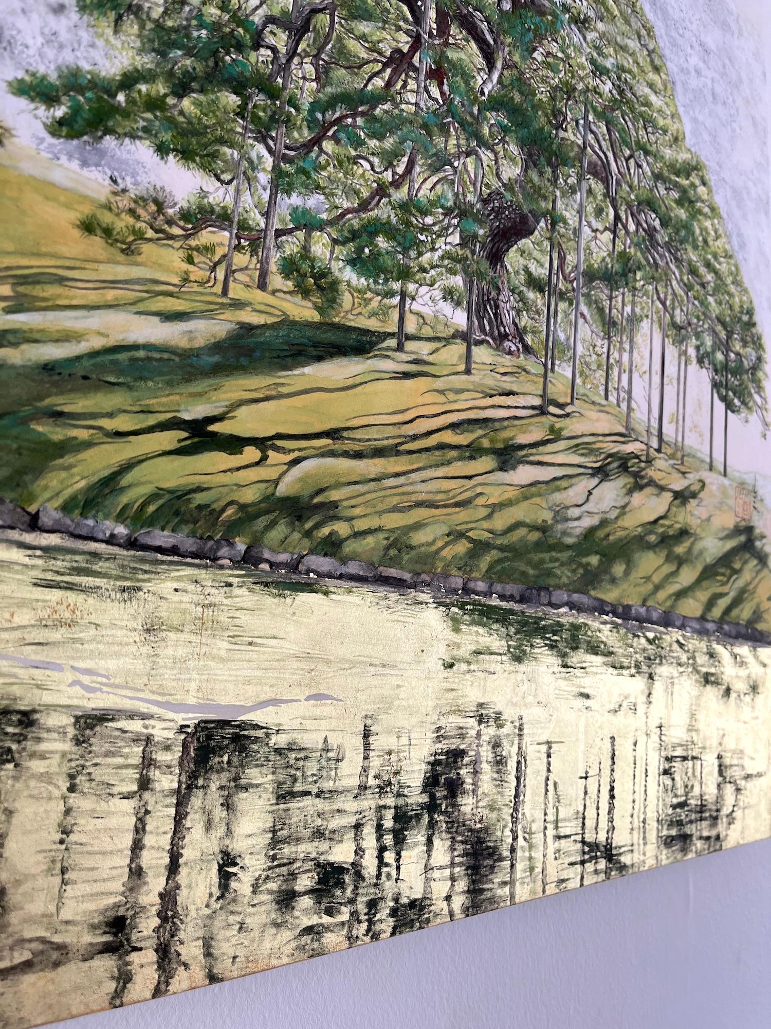 Tokyo Landscape – Hitotsumatsu III by Lumi Mizutani - Japanese painting, trees For Sale 6