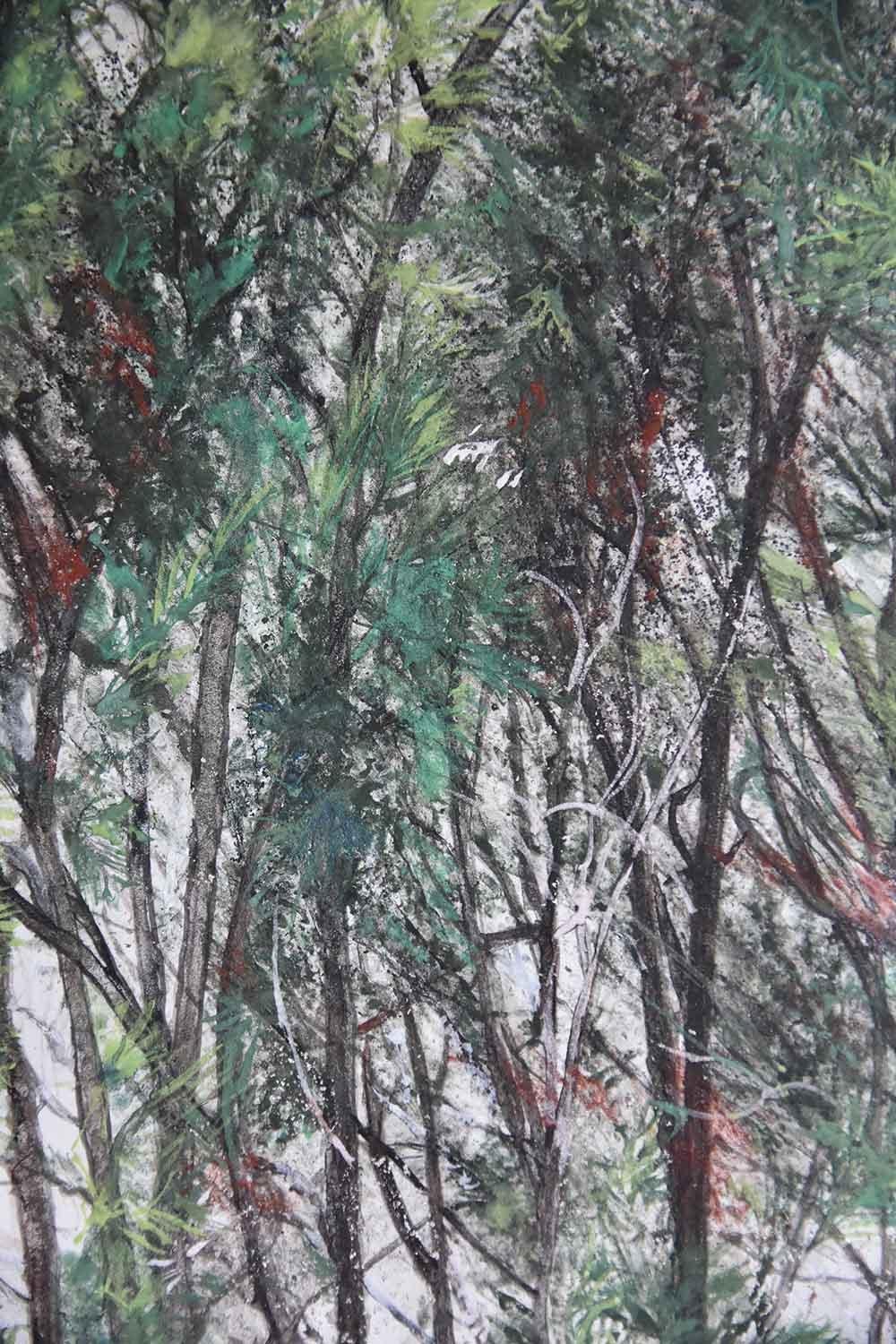 Tree of Fire – Hinoki by Lumi Mizutani - Japanese style landscape painting, pine For Sale 5