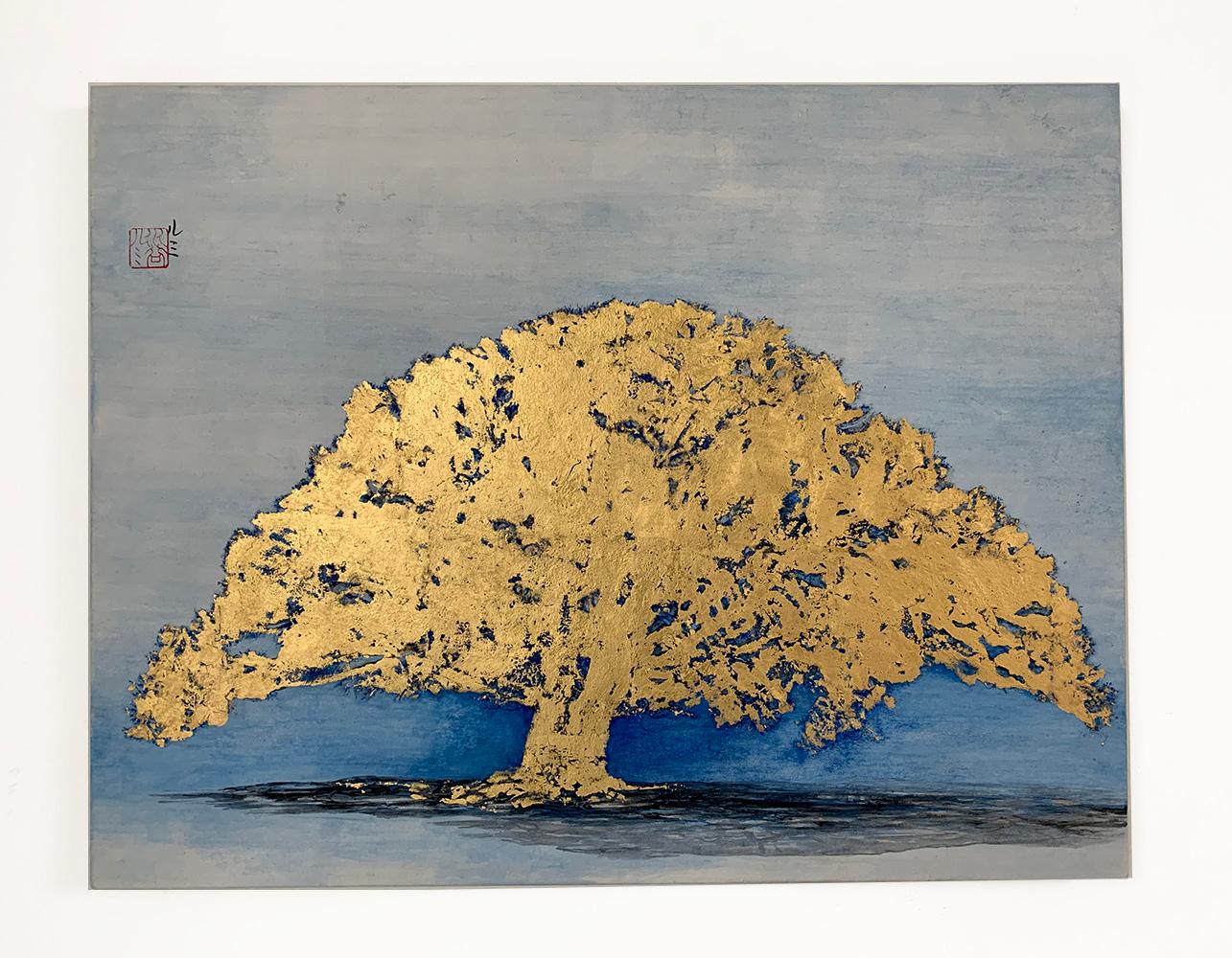 Untitled VI by Lumi Mizutami - Japanese landscape painting, tree, gold leaf - Painting by Lumi Mizutani