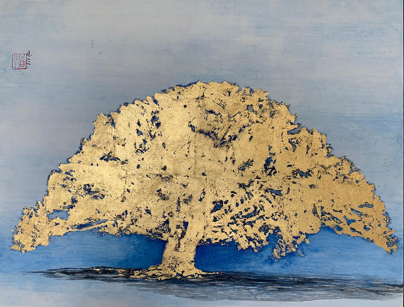 Lumi Mizutani Landscape Painting - Untitled VI by Lumi Mizutami, Japanese landscape painting, tree, gold leaf