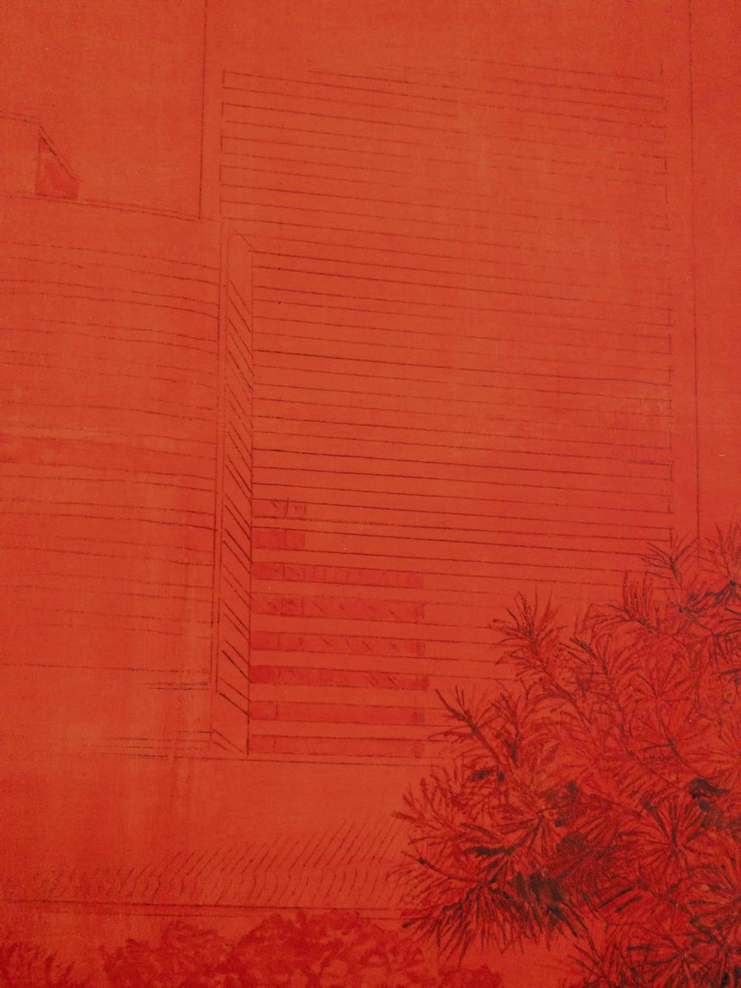 Paysage urbain II, Tokyo par Lumi Mizutani - peinture de jardin japonaise, rouge en vente 6