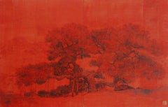 Urban landscape II, Tokyo by Lumi Mizutani - Japanese garden painting, red