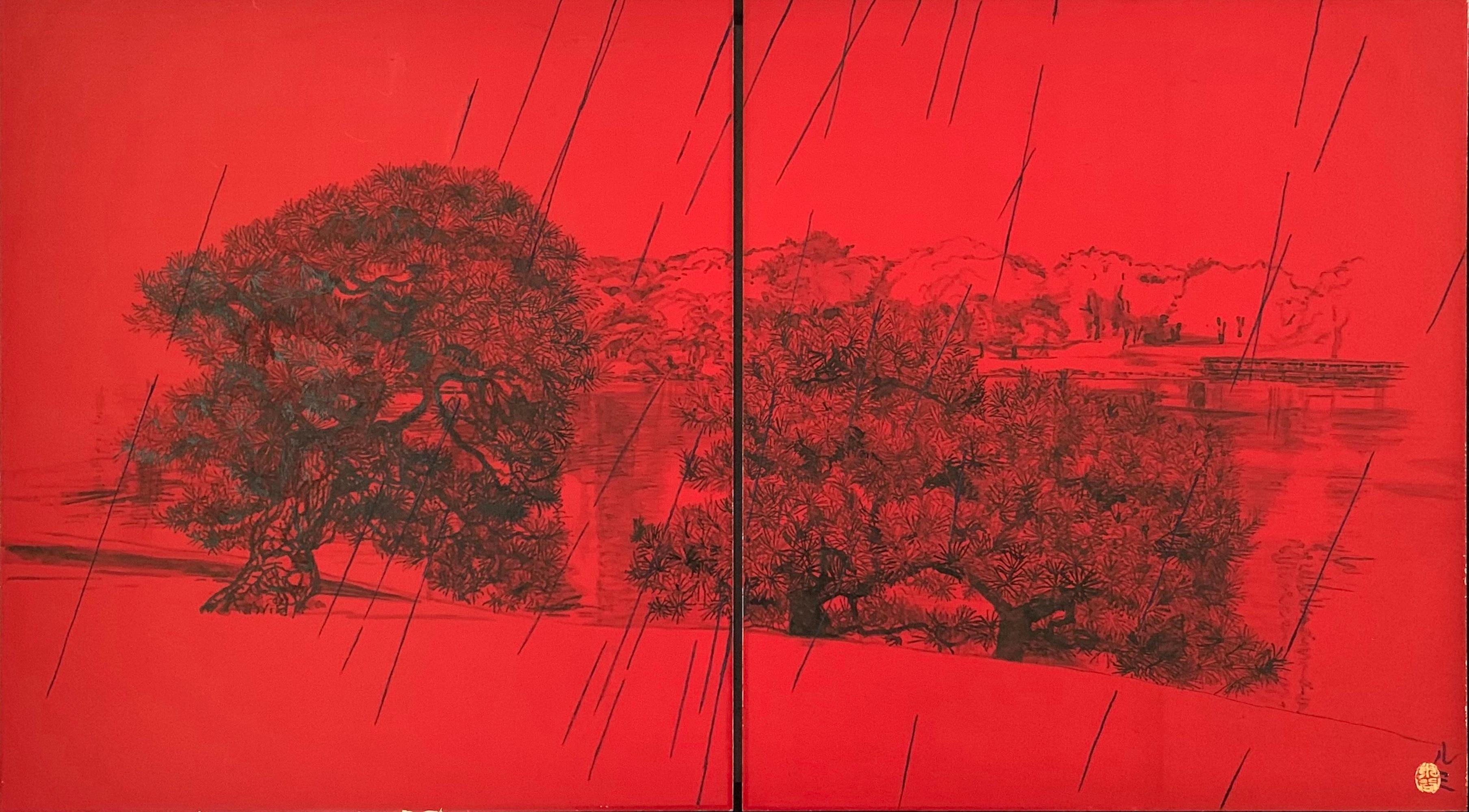 Urban Landscape VI – Rain by Lumi Mizutani - Japanese art, diptych