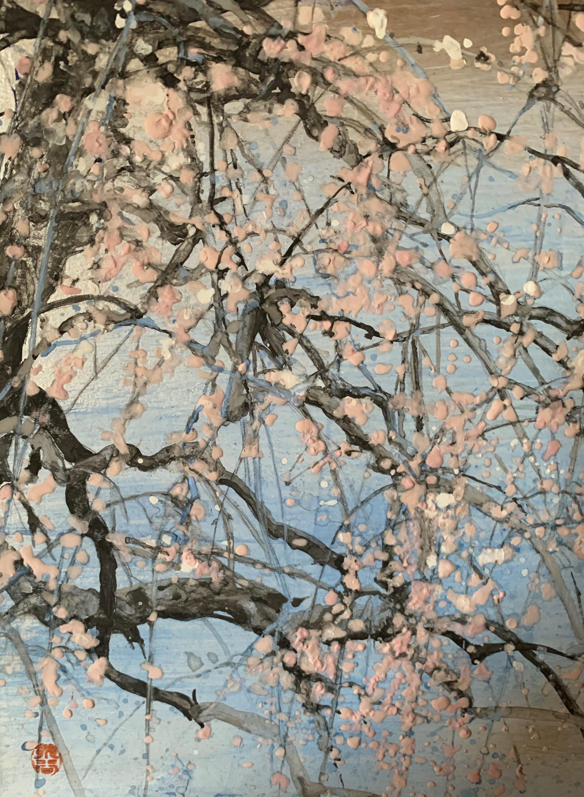 Waiting for a Nightingale II de Lumi Mizutani - peinture de paysage japonaise en vente 6