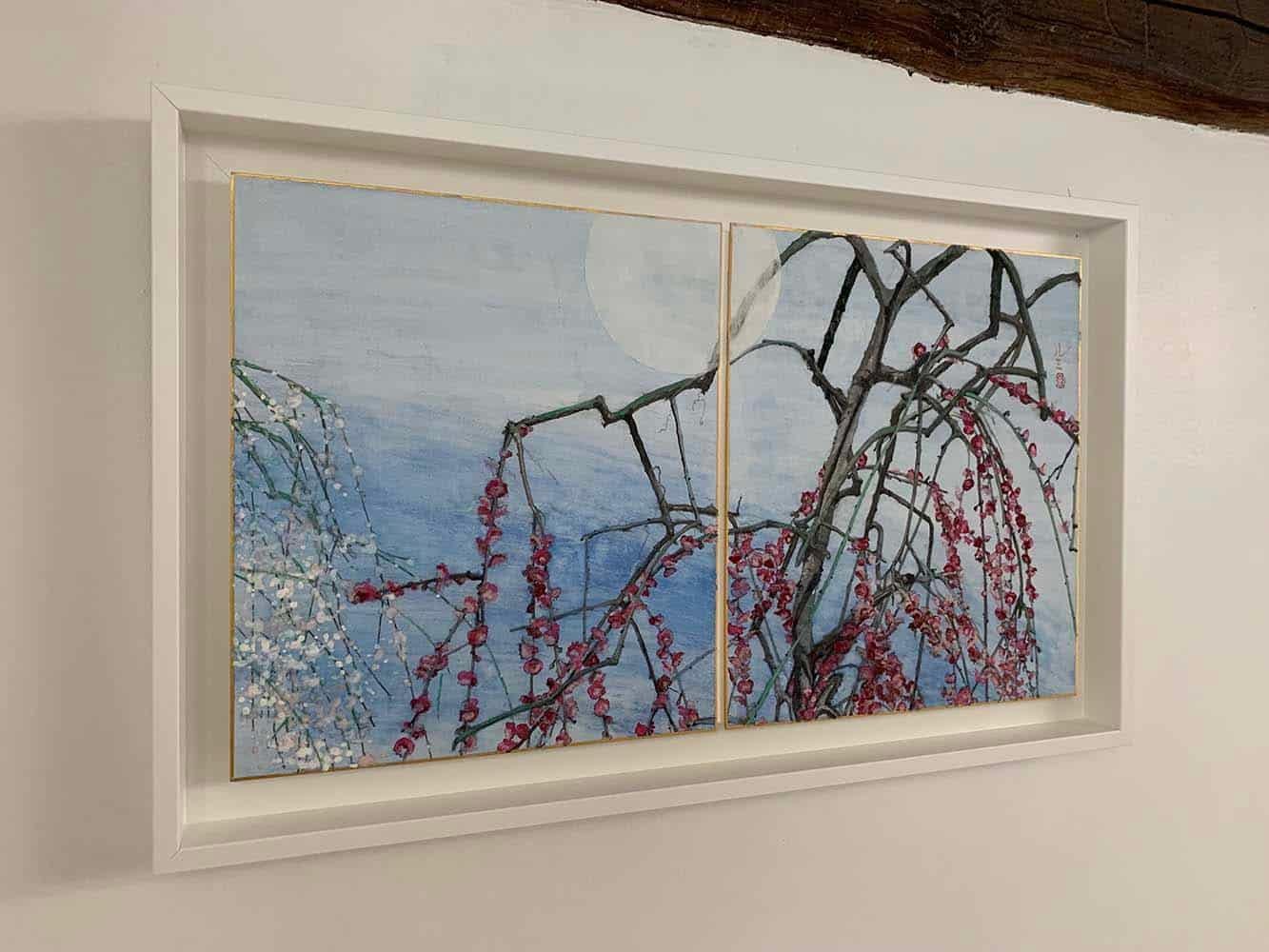 White Moon by Lumi Mizutani - Japanese painting, trees, nature, flowers For Sale 2