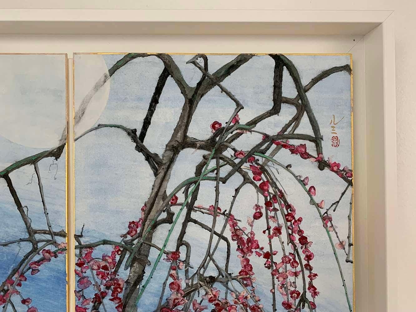 White Moon by Lumi Mizutani - Japanese painting, trees, nature, flowers For Sale 3