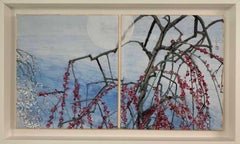 White Moon by Lumi Mizutani - Japanese painting, trees, nature, flowers