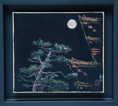 Yakushiji to the Moon by Lumi Mizutani - Japanese landscape painting, gold leaf