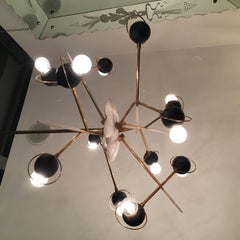Lampadario Oscar Torlasco Ottone Metallo Ferro Regolabile 1950 Italia