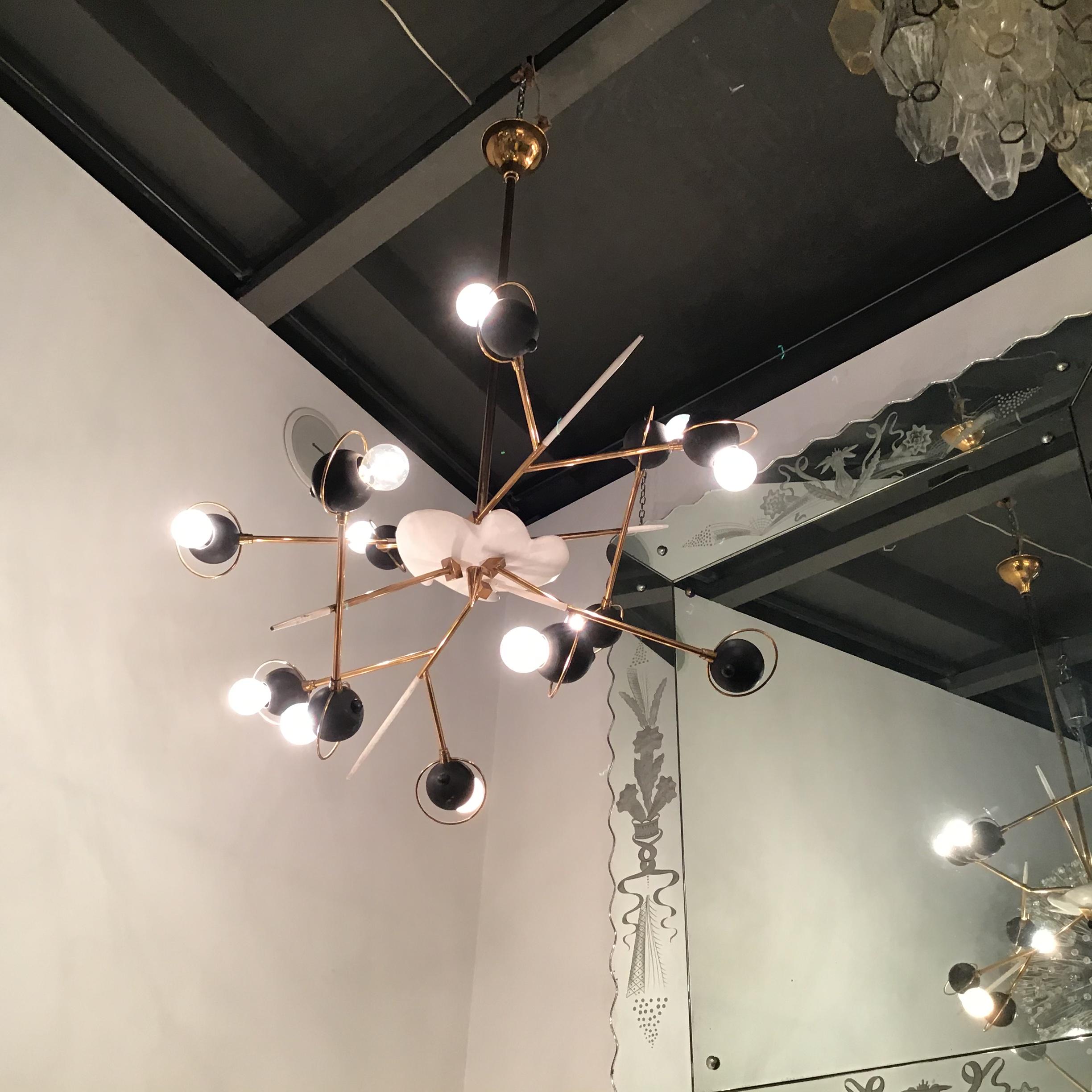 Lumi Oscar Torlasco Chandelier Brass Metal Iron Adjustable 1950 Italy In Good Condition For Sale In Milano, IT