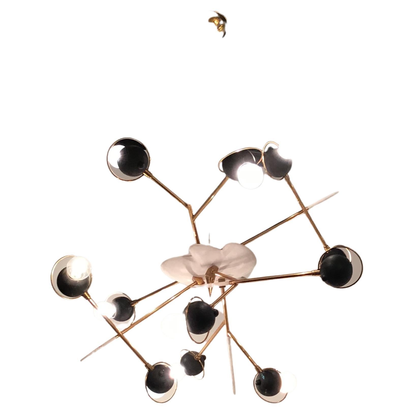 Lumi Oscar Torlasco Chandelier Brass Metal Iron Adjustable 1950 Italy  For Sale