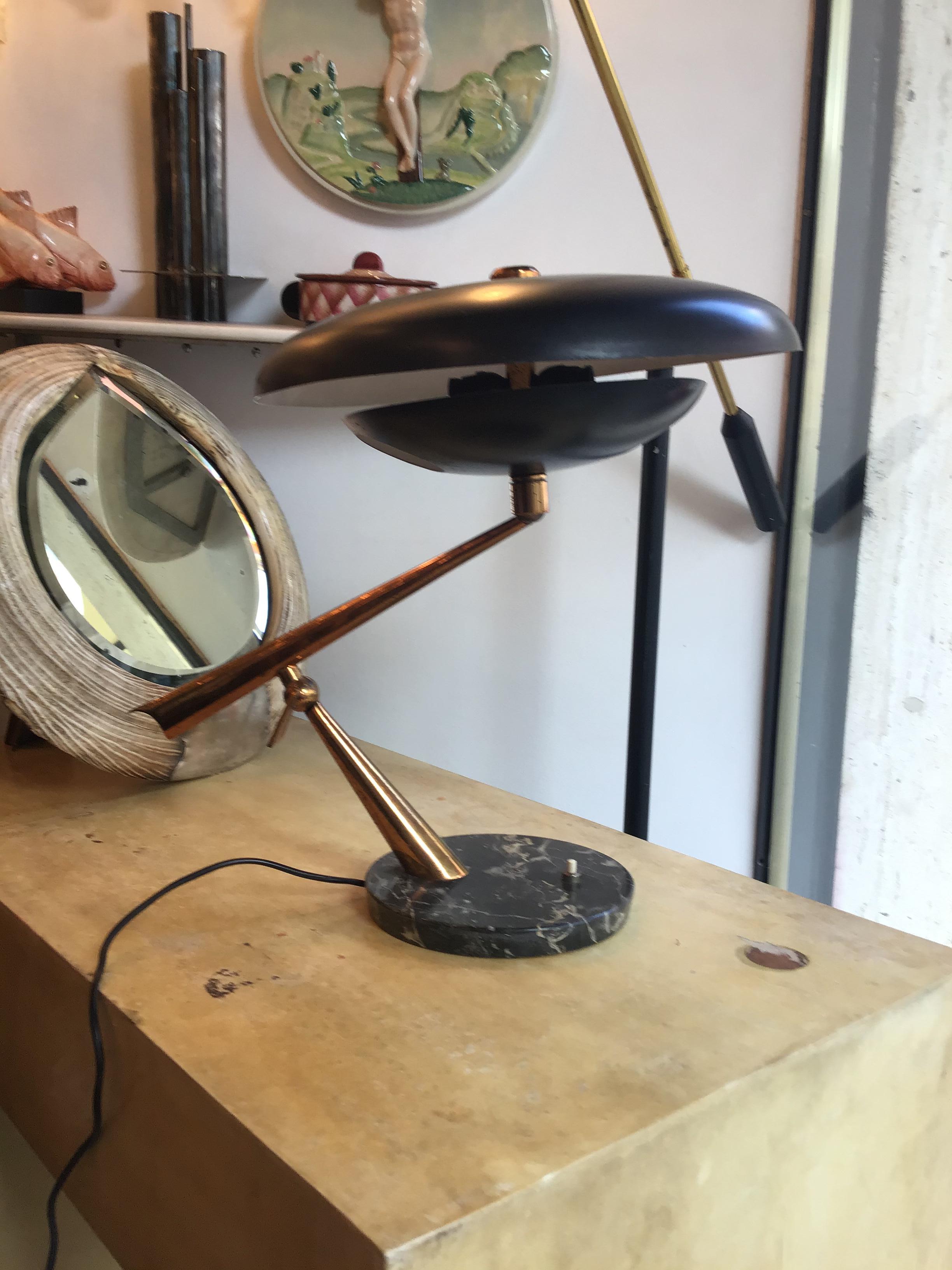 Lumi Oscar Torlasco Table Lamp Marbre Brass Metal Adjustable 1940 Italy For Sale 5