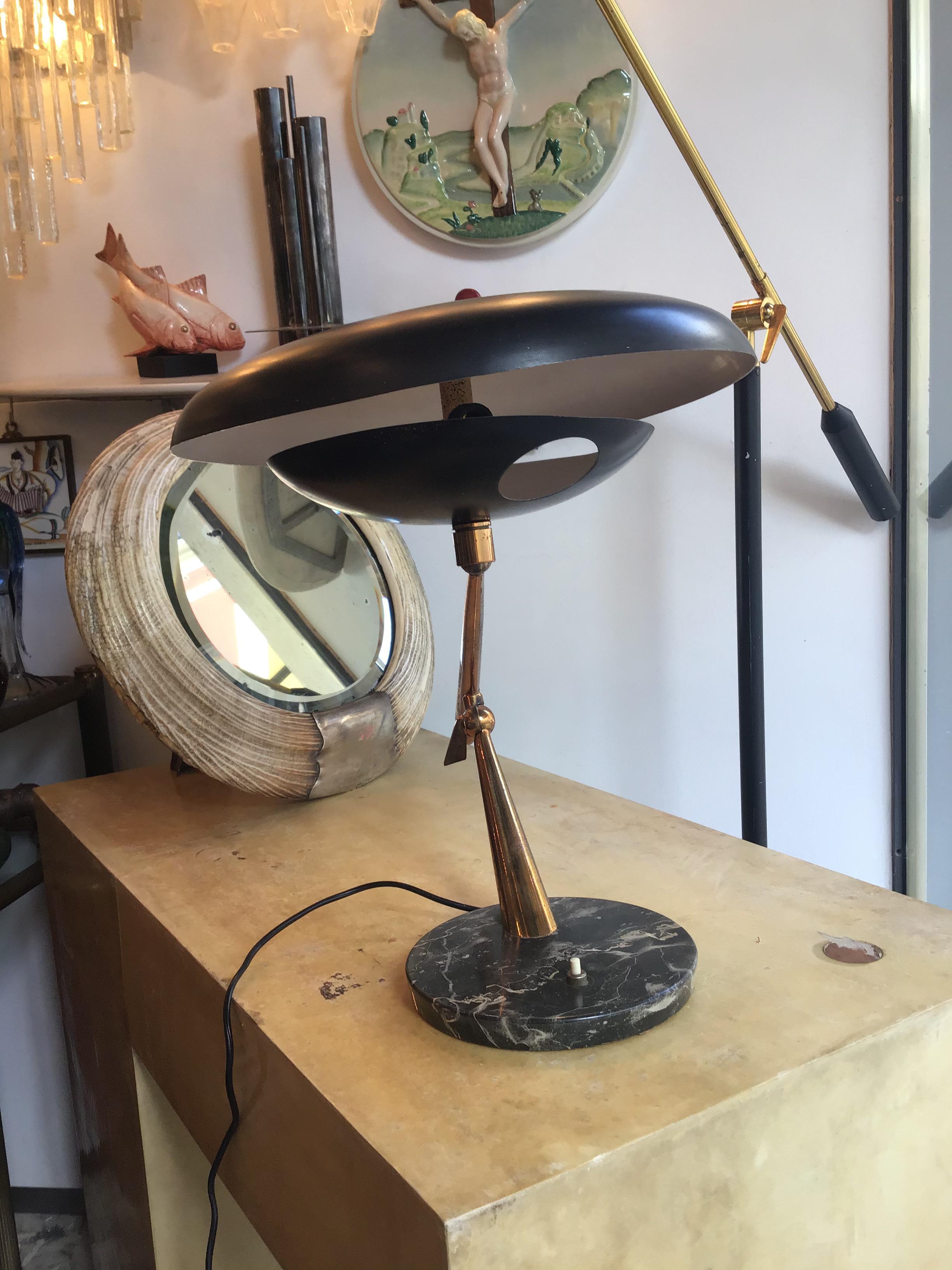 Lumi Oscar Torlasco Table Lamp Marbre Brass Metal Adjustable 1940 Italy For Sale 6