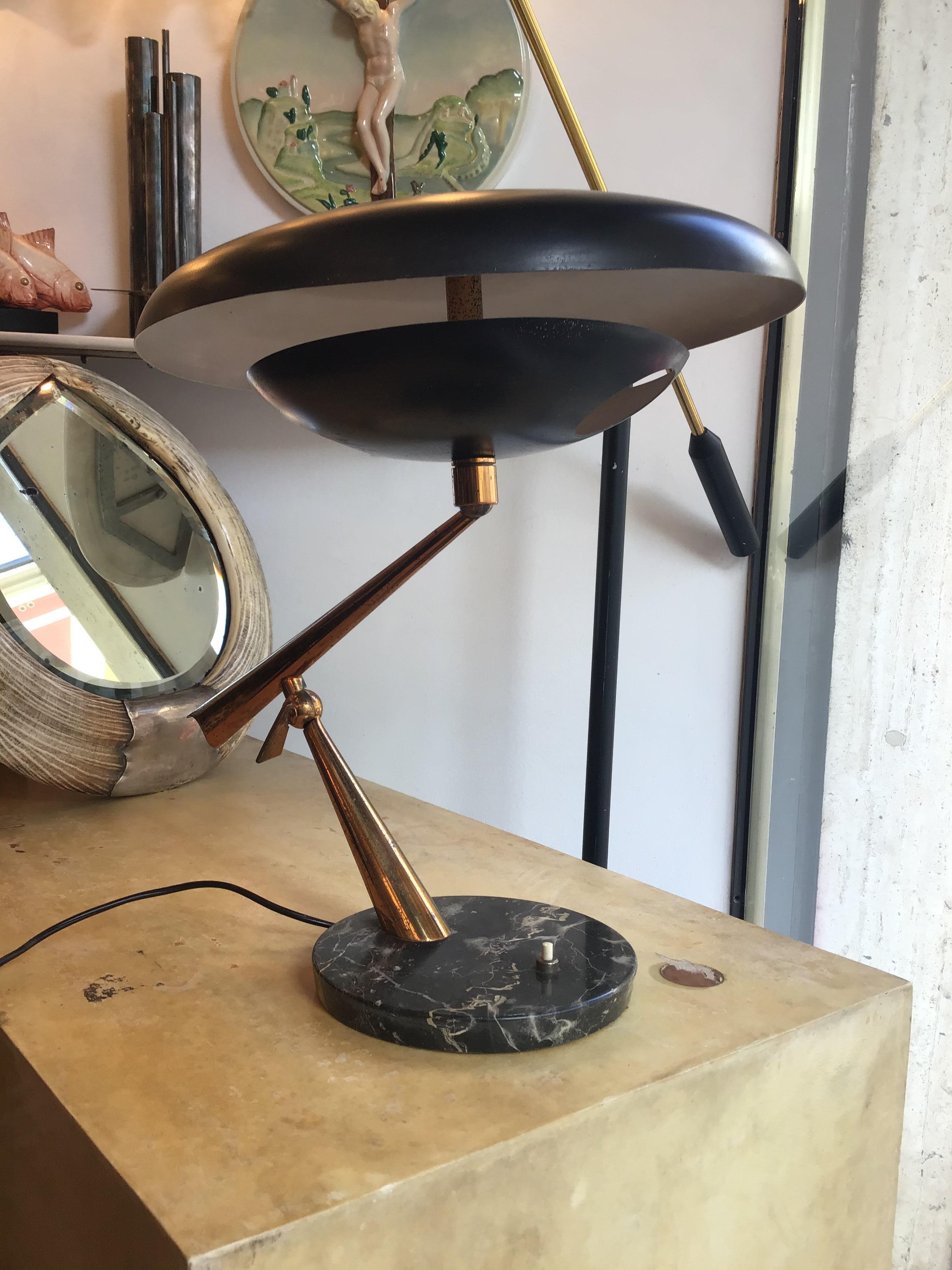 Lumi Oscar Torlasco Table Lamp Marbre Brass Metal Adjustable 1940 Italy For Sale 7