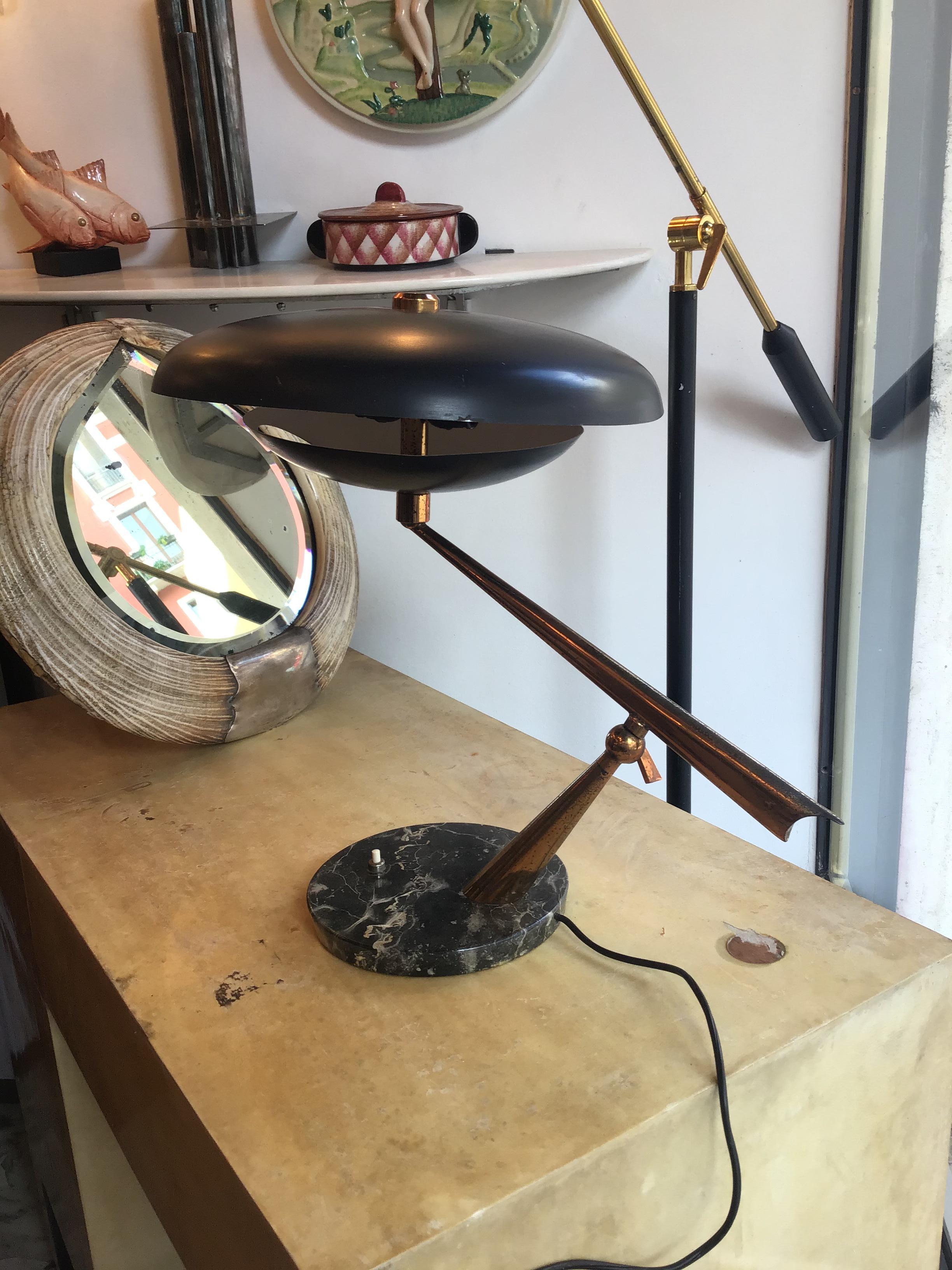 Lumi Oscar Torlasco Table Lamp Marbre Brass Metal Adjustable 1940 Italy For Sale 10